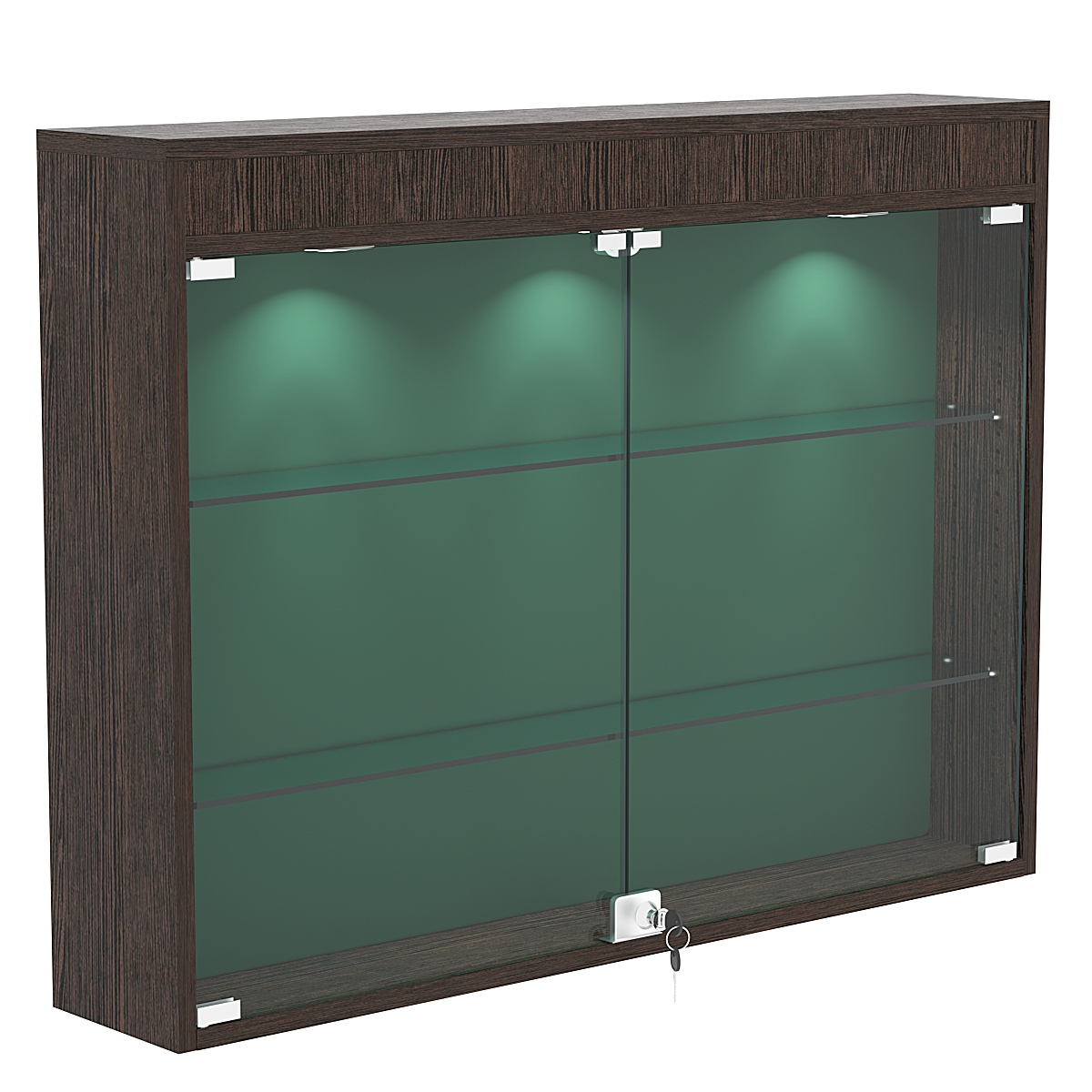 Настенная витрина с бархатом серии БАРОН №3-3А (две полки) Дуб Венге + 10 Green