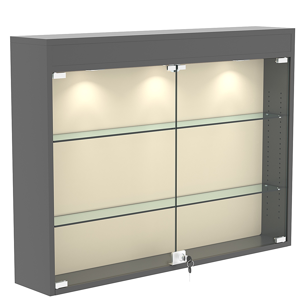 Настенная витрина с бархатом серии БАРОН №3-3А (две полки) Темно-Серый + 01 Cream