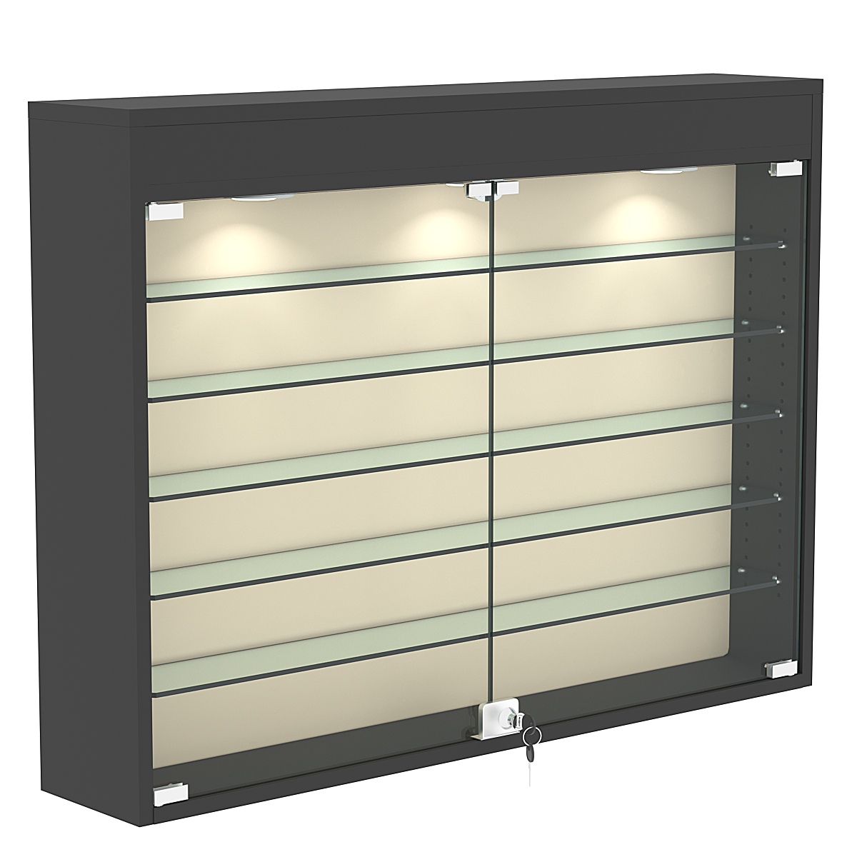 Настенная витрина с бархатом серии БАРОН №3-3А (пять полок) Черный + 01 Cream