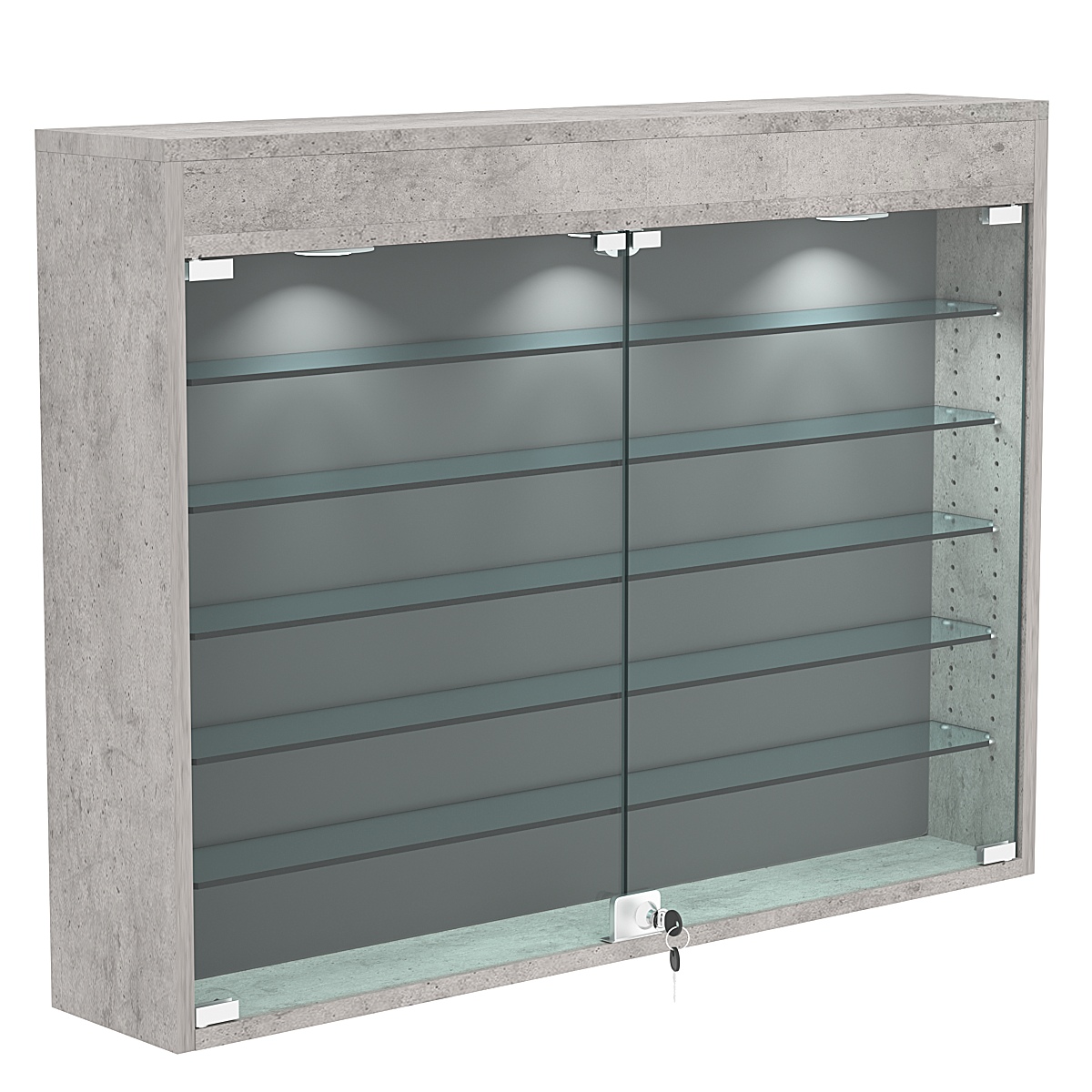 Настенная витрина с бархатом серии БАРОН №3-3А (пять полок) Бетон Чикаго + 16 Grey