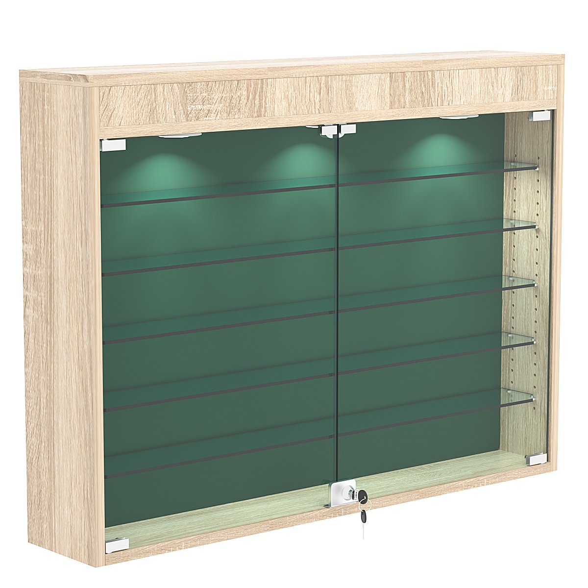 Настенная витрина с бархатом серии БАРОН №3-3А (пять полок) Дуб сонома + 10 Green