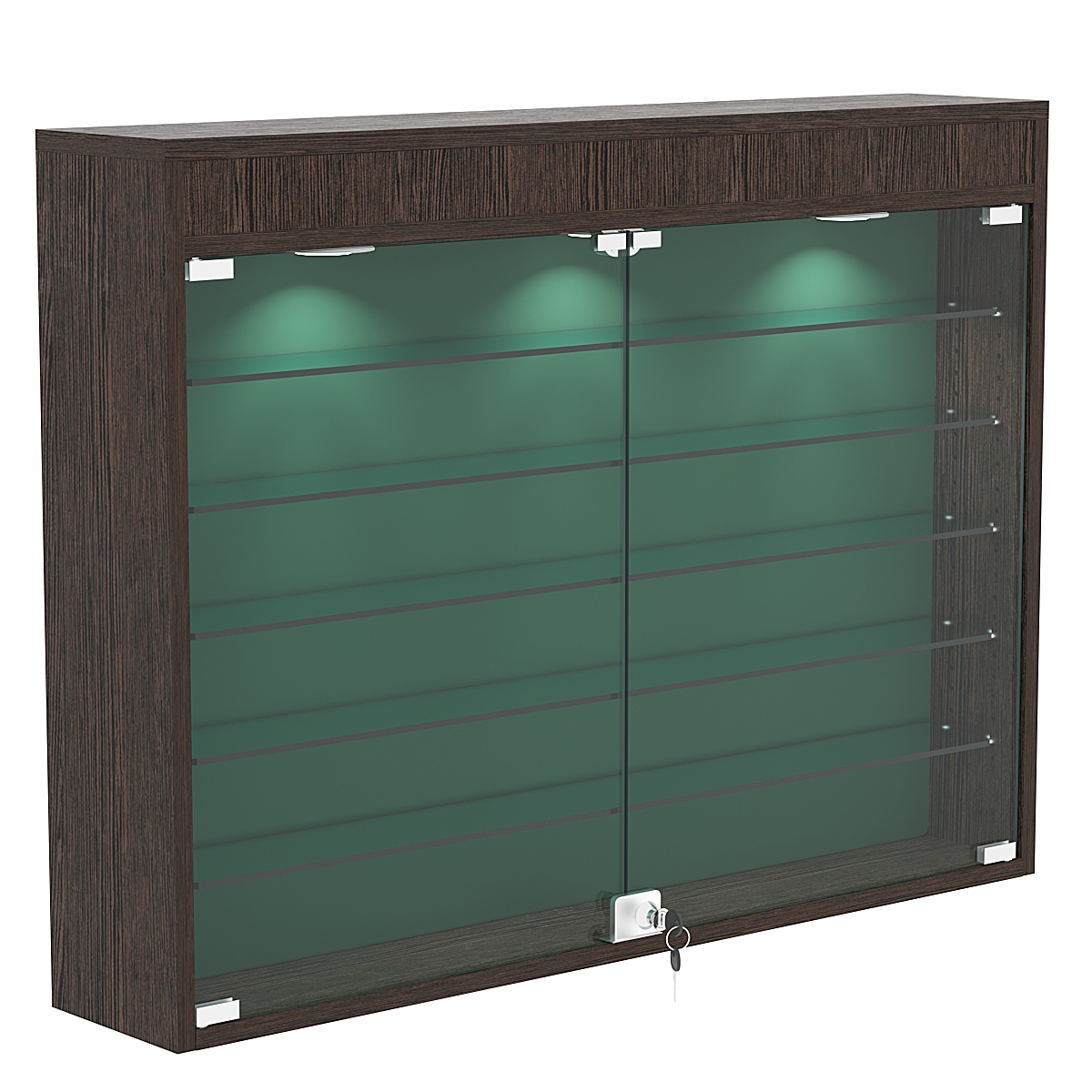 Настенная витрина с бархатом серии БАРОН №3-3А (пять полок) Дуб Венге + 10 Green