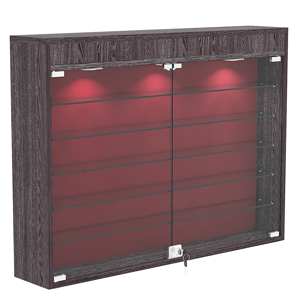Настенная витрина с бархатом серии БАРОН №3-3А (пять полок) Ясень Анкор темный + 07 Red