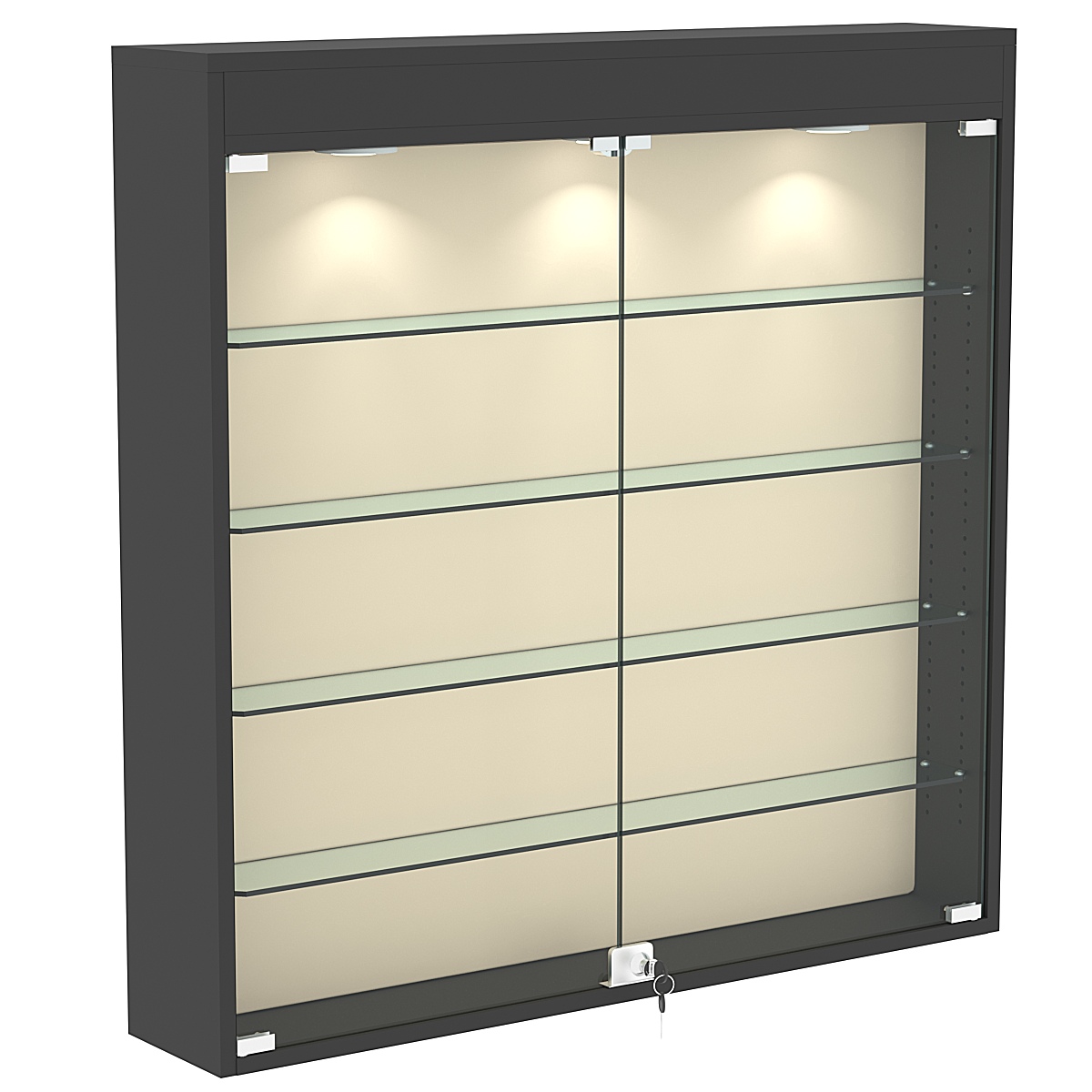 Настенная витрина с бархатом серии БАРОН №4-4А (четыре полки) Черный + 01 Cream