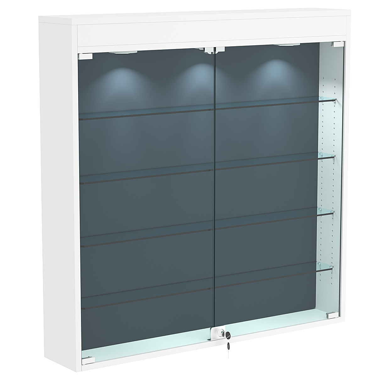 Настенная витрина с бархатом серии БАРОН №4-4А (четыре полки) Белый + + 11 Blue