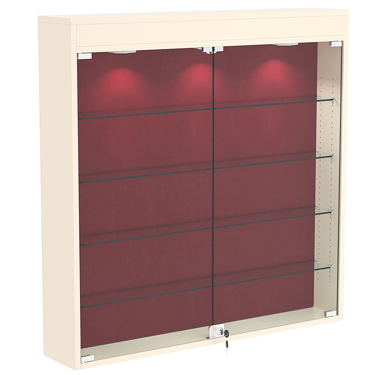 Настенная витрина с бархатом серии БАРОН №4-4А (четыре полки) Крем Вайс + 07 Red