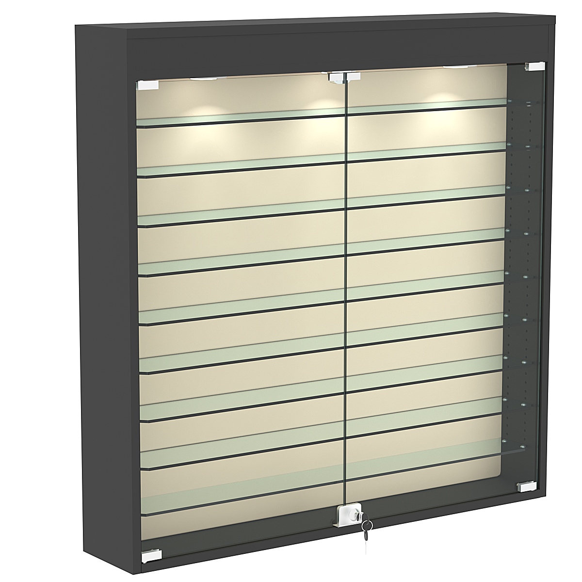 Настенная витрина с бархатом серии БАРОН №4-4А (девять полок) Черный + 01 Cream