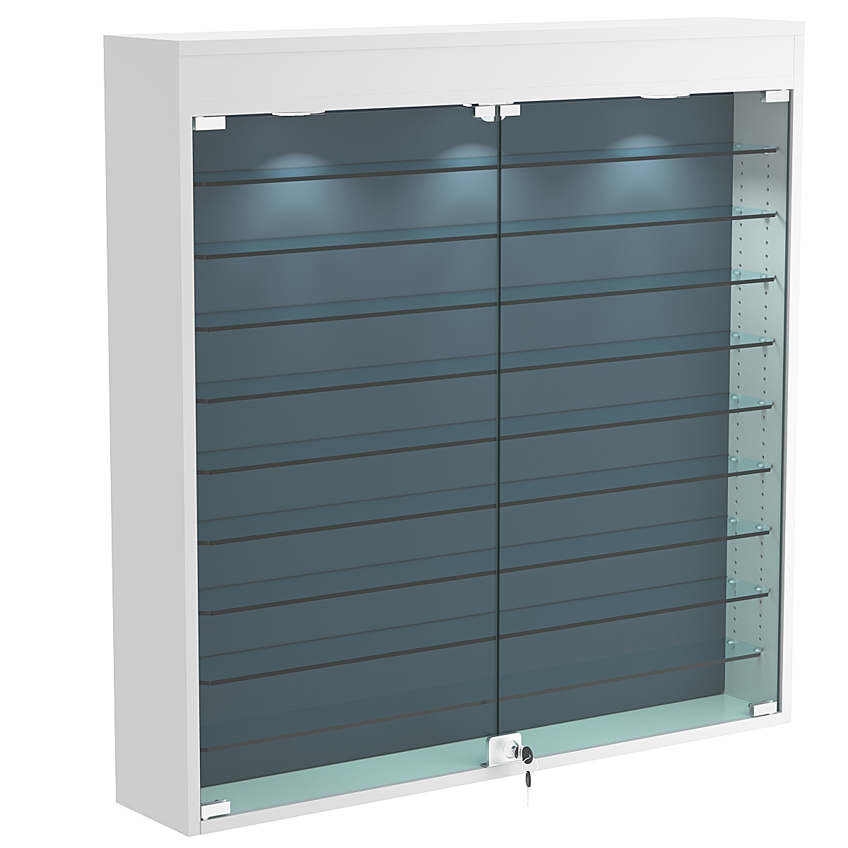 Настенная витрина с бархатом серии БАРОН №4-4А (девять полок) Серый + 11 Blue