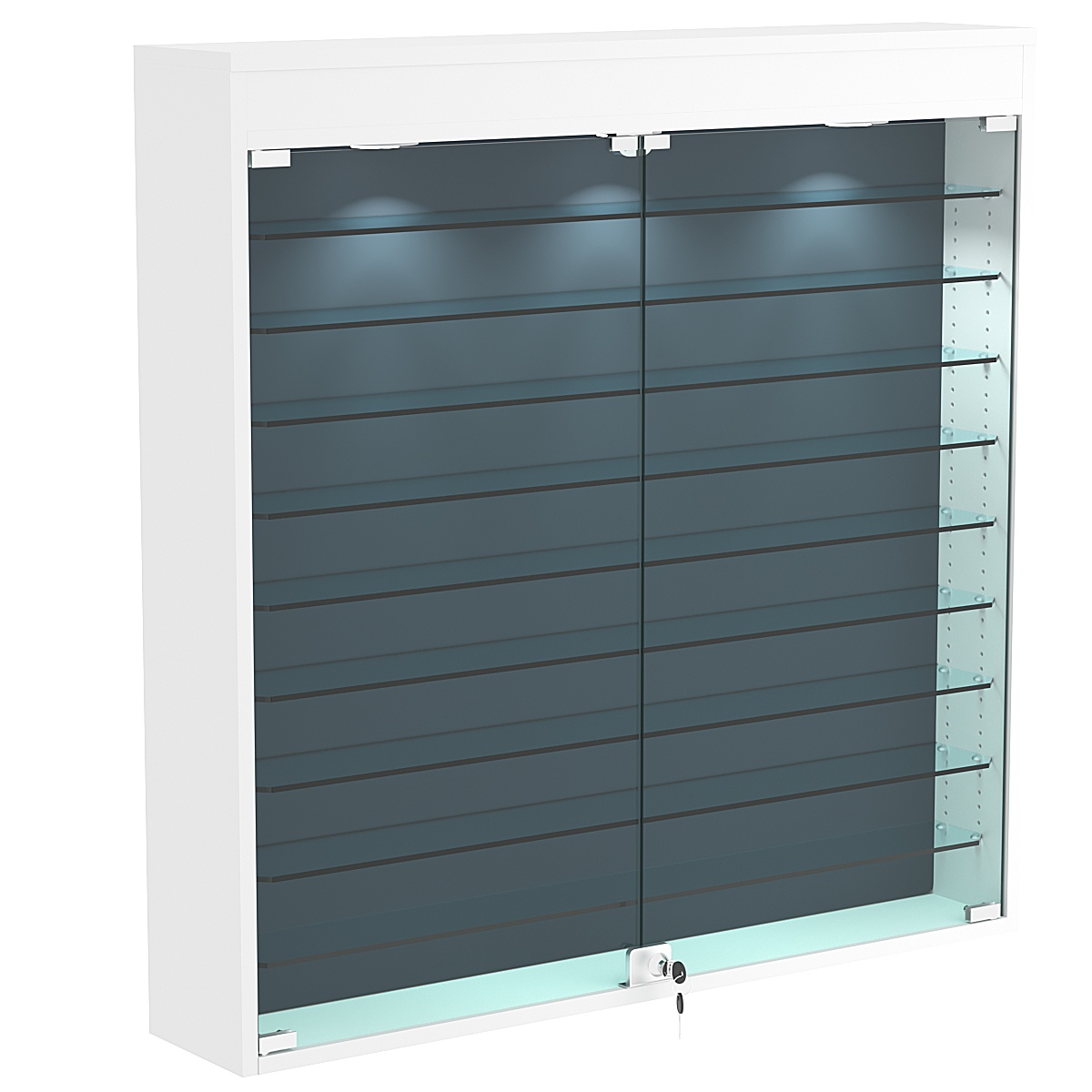 Настенная витрина с бархатом серии БАРОН №4-4А (девять полок) Белый + + 11 Blue