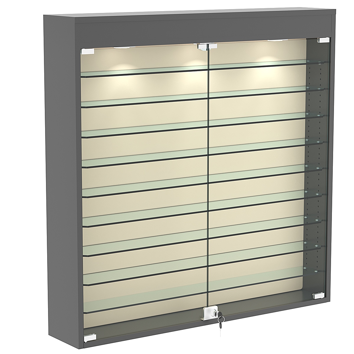 Настенная витрина с бархатом серии БАРОН №4-4А (девять полок) Темно-Серый + 01 Cream