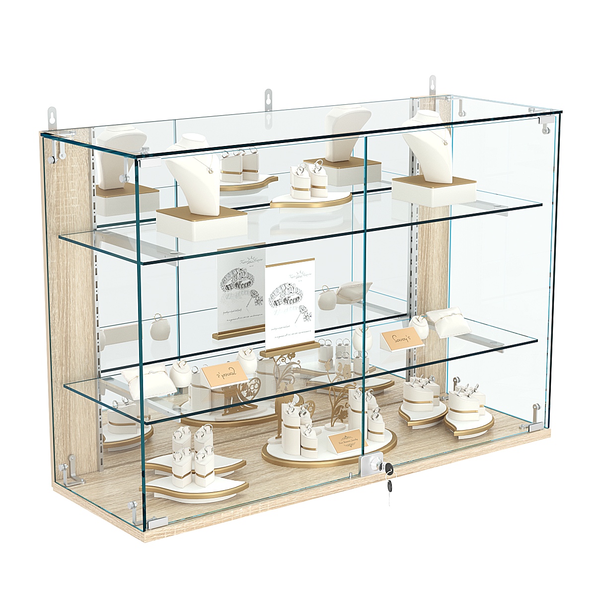 Витрина настенная НЕО №3-3 с зеркалом и двумя полками Дуб сонома