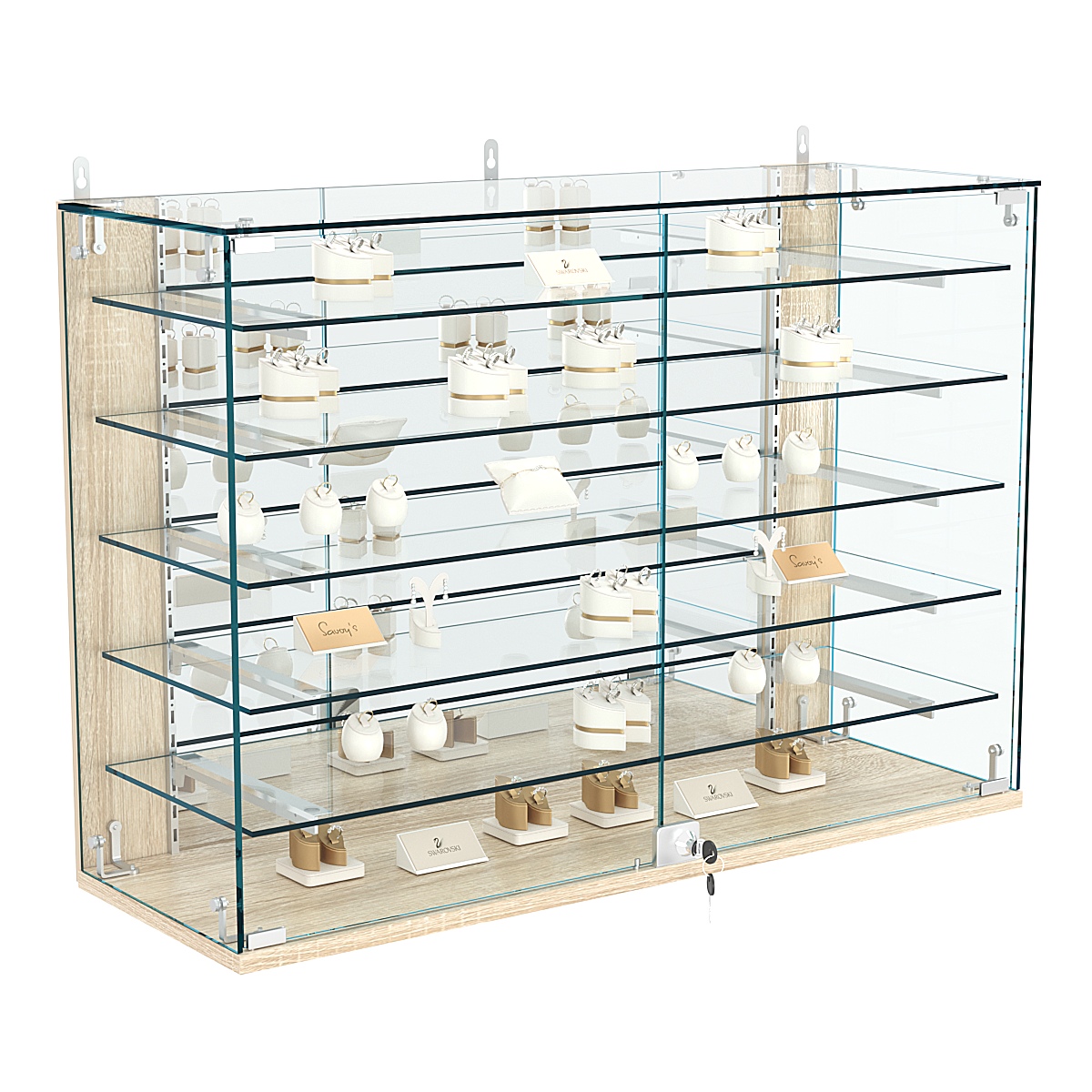 Витрина настенная НЕО №3-4 с зеркалом и пятью полками Дуб сонома