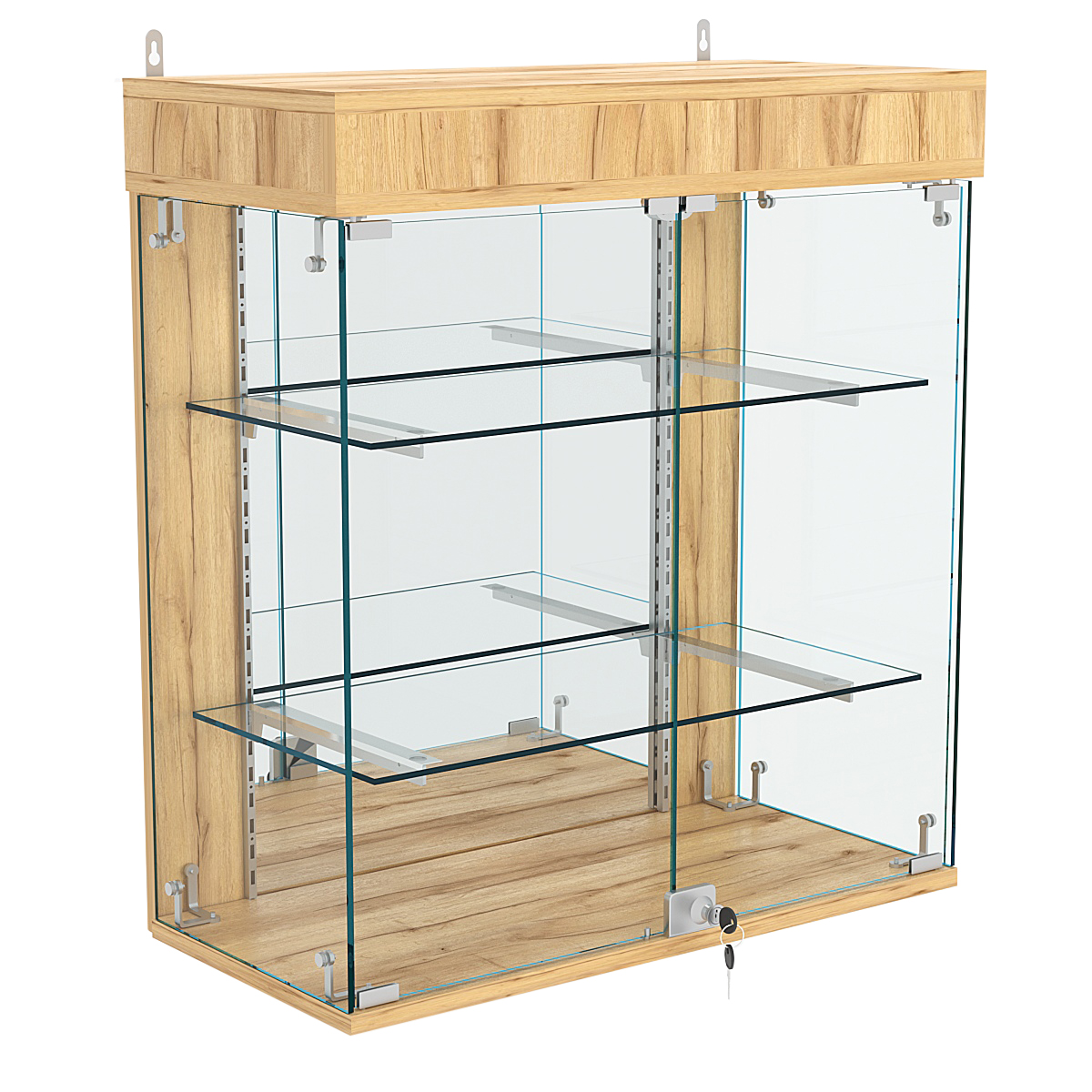 Витрина настенная НЕО №1А-3 с двумя полками и зеркалом Дуб Золотистый