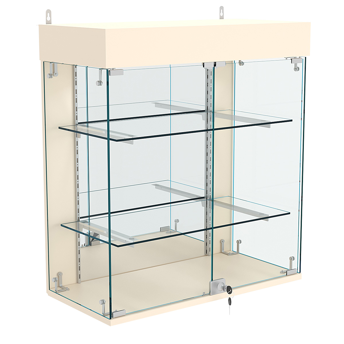 Витрина настенная НЕО №1А-3 с двумя полками и зеркалом Крем Вайс