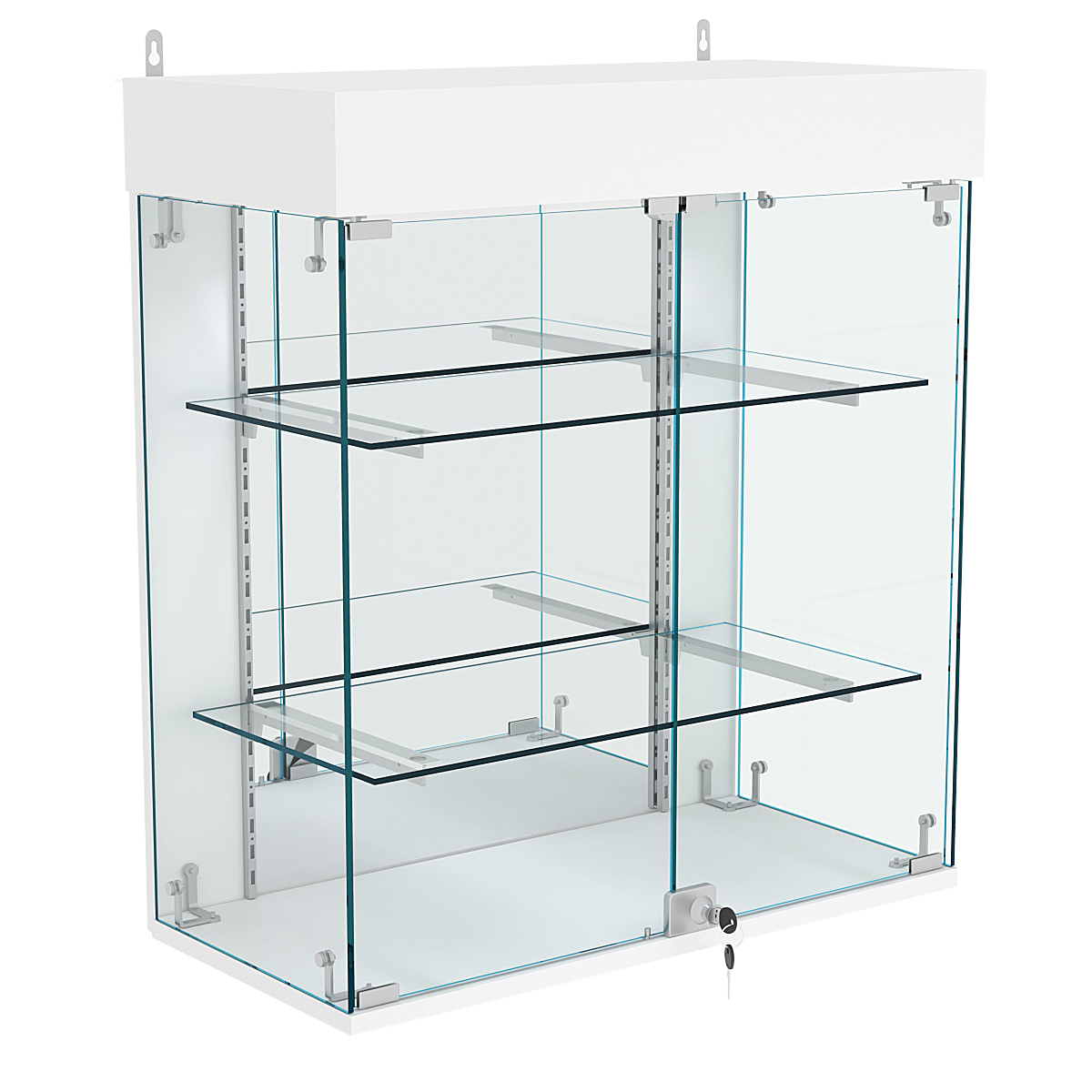 Витрина настенная НЕО №1А-3 с двумя полками и зеркалом Белый