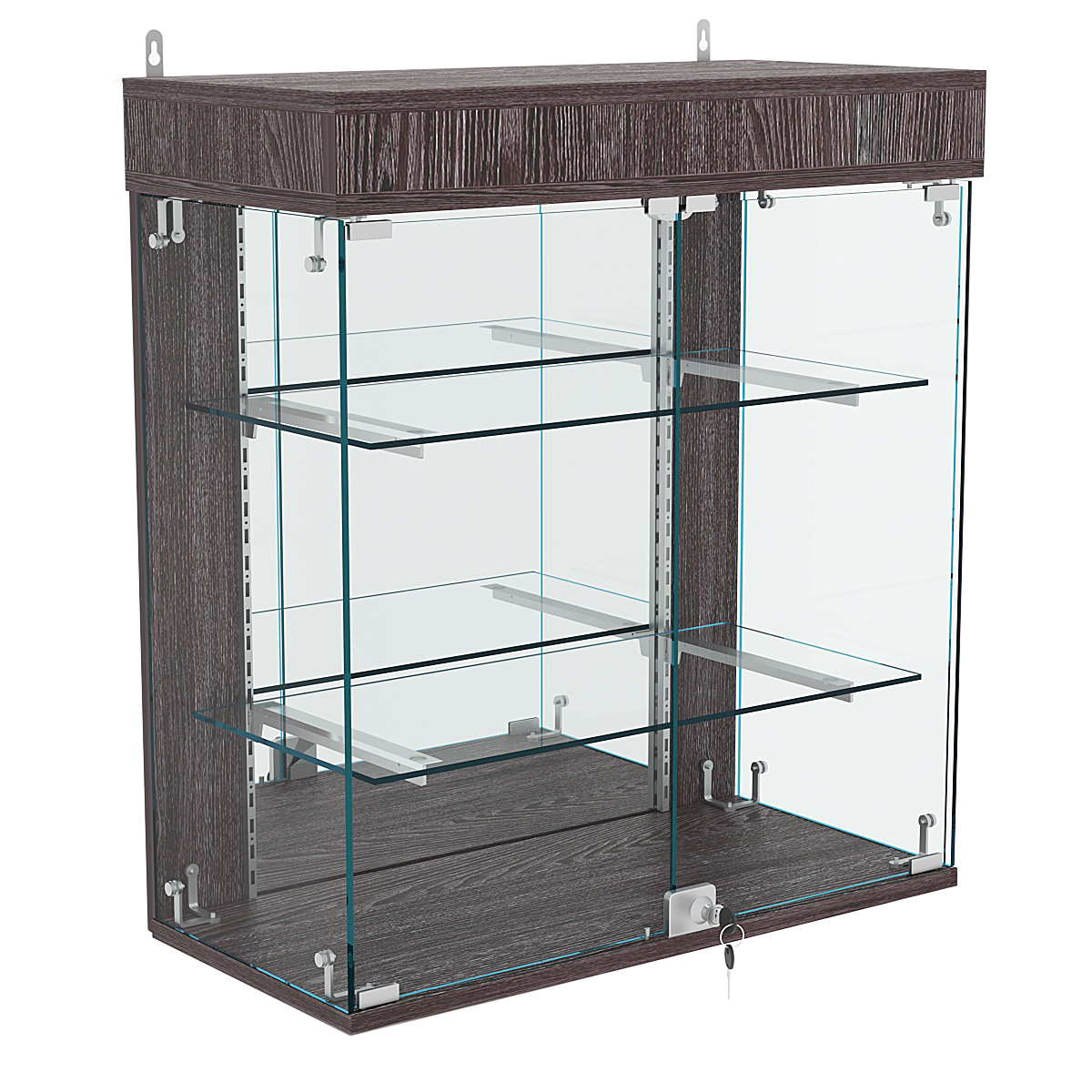 Витрина настенная НЕО №1А-3 с двумя полками и зеркалом Ясень Анкор темный - U31105