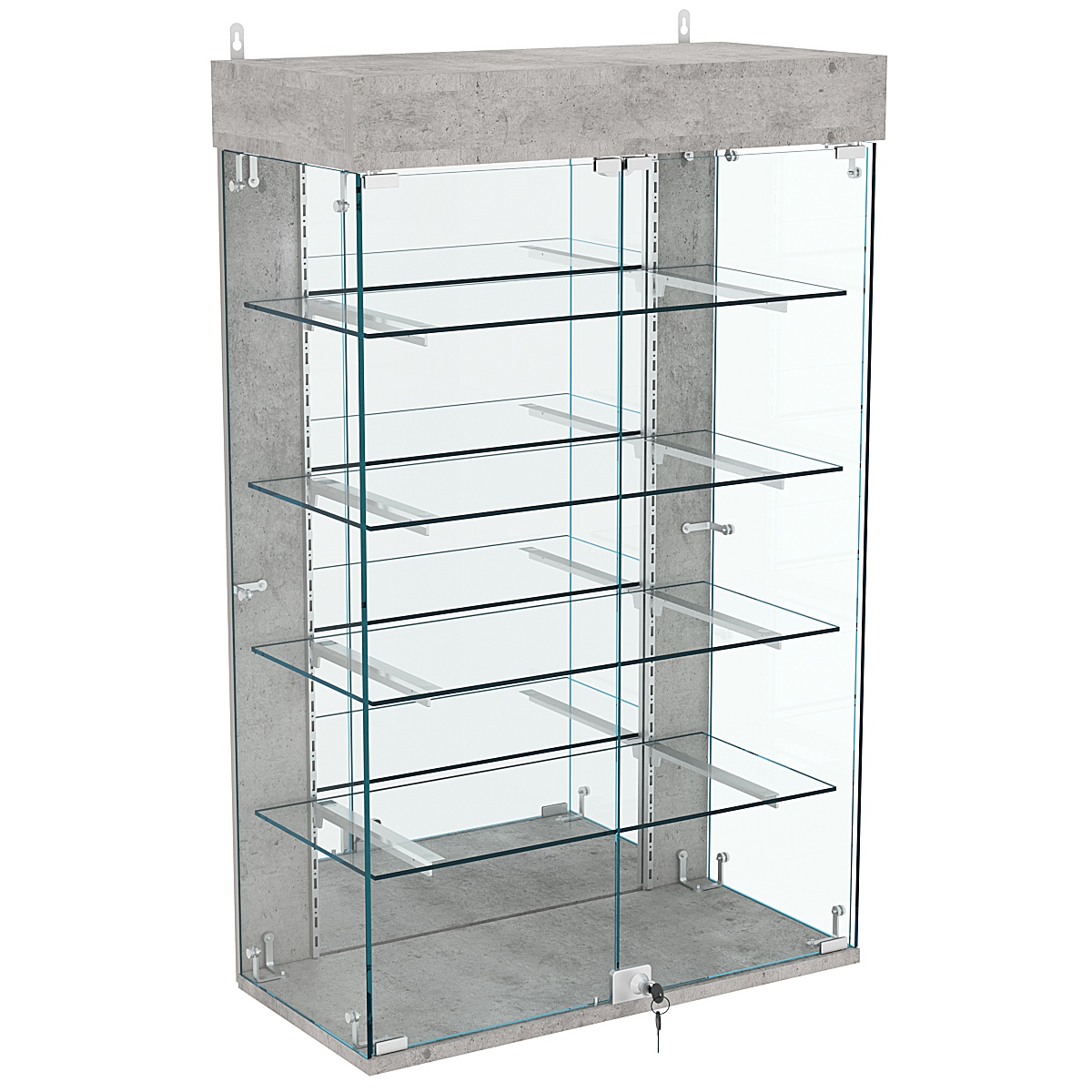 Витрина настенная НЕО №2А-3 с четырьмя полками и зеркалом Бетон Чикаго светло-серый F186 ST9