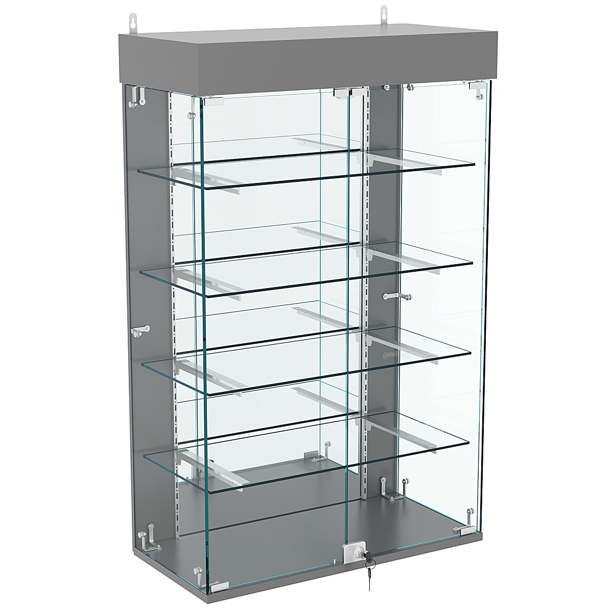 Витрина настенная НЕО №2А-3 с четырьмя полками и зеркалом Темно-Серый