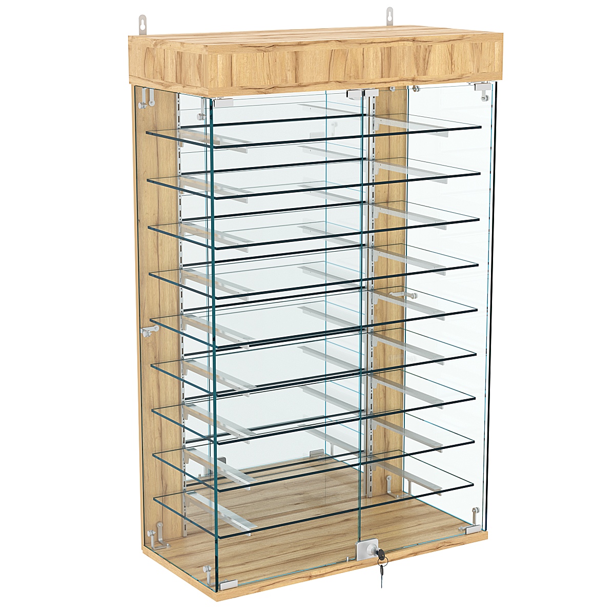 Витрина настенная НЕО №2А-4 с девятью полками и зеркалом Дуб Золотистый