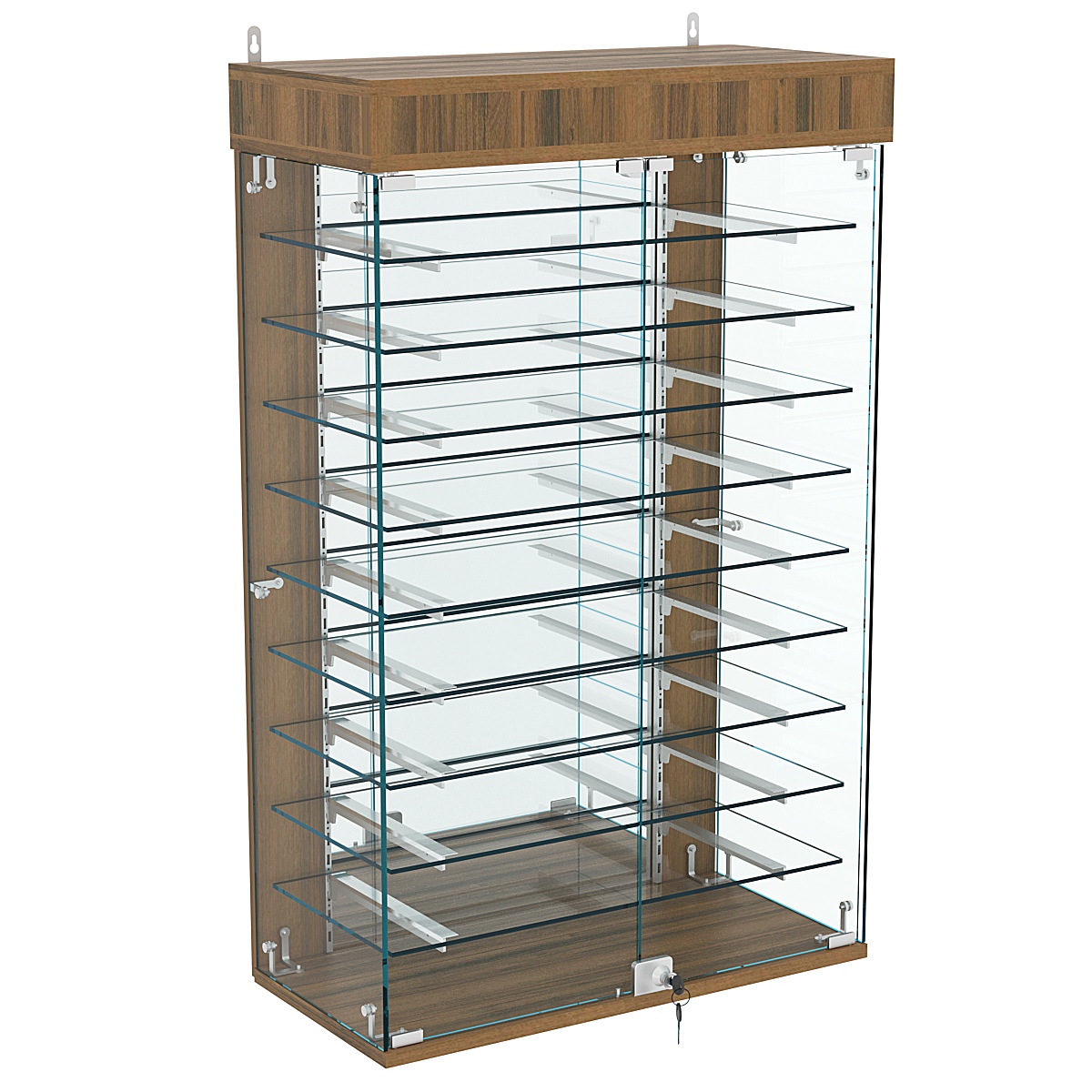 Витрина настенная НЕО №2А-4 с девятью полками и зеркалом Орех