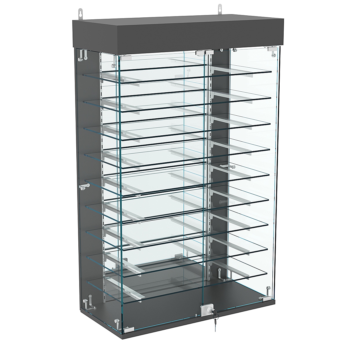 Витрина настенная НЕО №2А-4 с девятью полками и зеркалом Черный