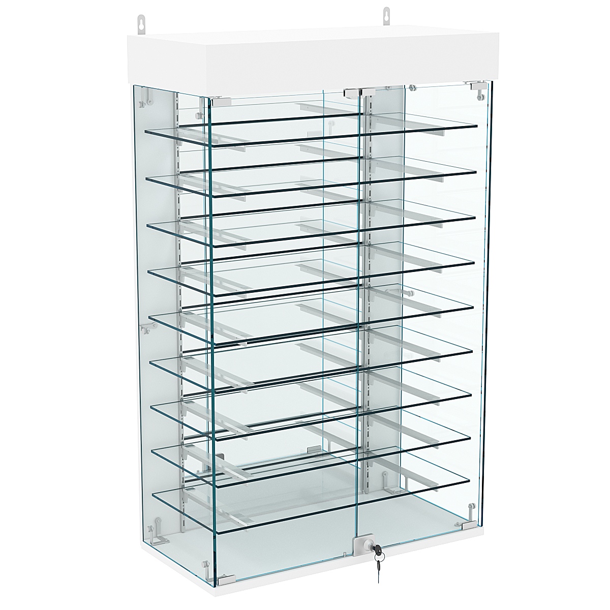 Витрина настенная НЕО №2А-4 с девятью полками и зеркалом Белый