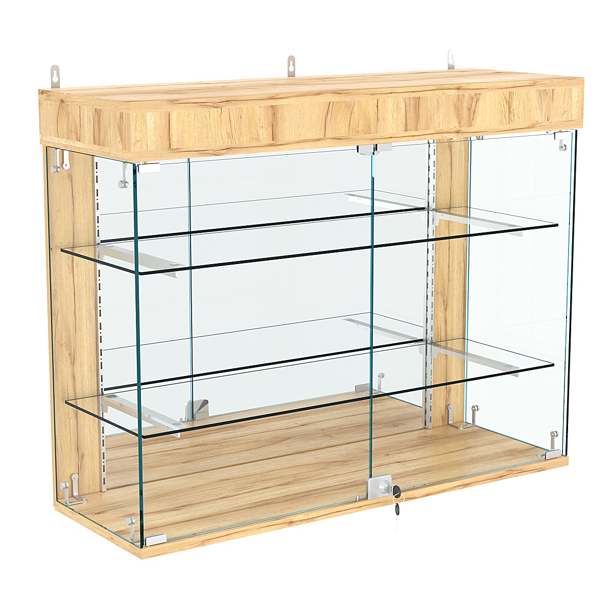 Витрина настенная НЕО №3А-3 с двумя полками и зеркалом Дуб Золотистый