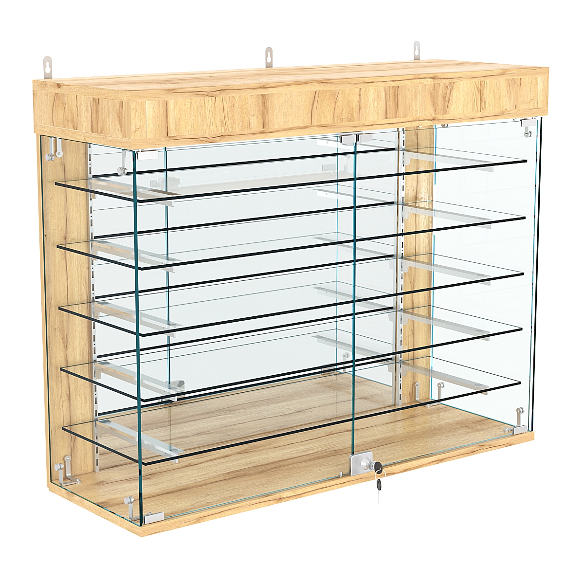 Витрина настенная НЕО №3А-4 с пятью полками и зеркалом Дуб Золотистый