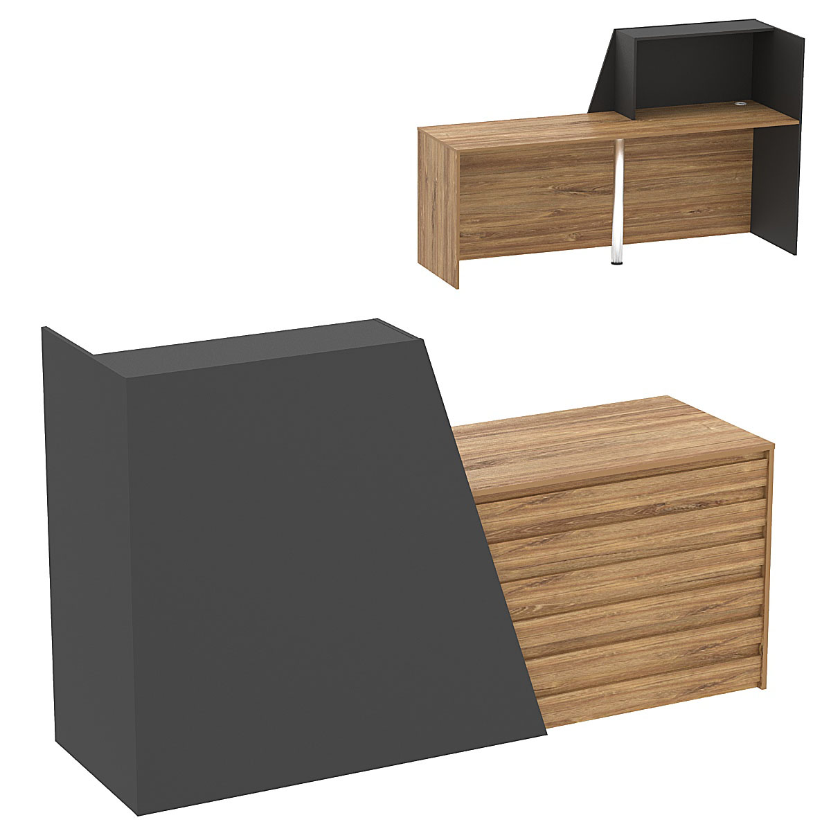 Стойка ресепшен ГРАУНД №1А правосторонняя Черный + Дуб Канзас коричневый