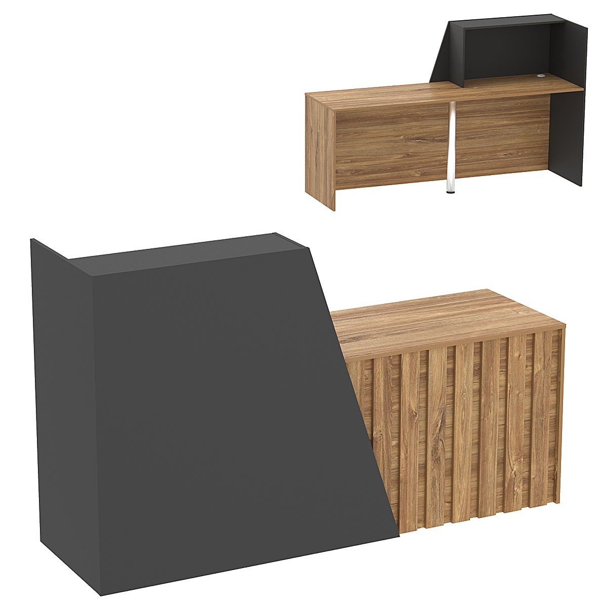 Стойка ресепшен ГРАУНД №2А правосторонняя Черный + Дуб Канзас коричневый