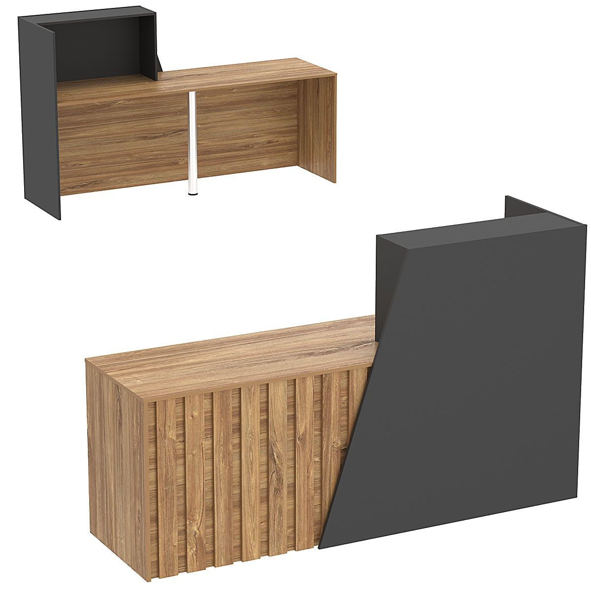 Стойка ресепшен ГРАУНД №2Б левосторонняя Черный + Дуб Канзас коричневый