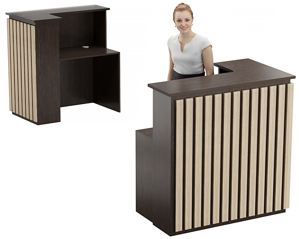 Стойка ресепшен ГРАУНД №3А (правосторонняя) Дуб Венге и Дуб Сонома