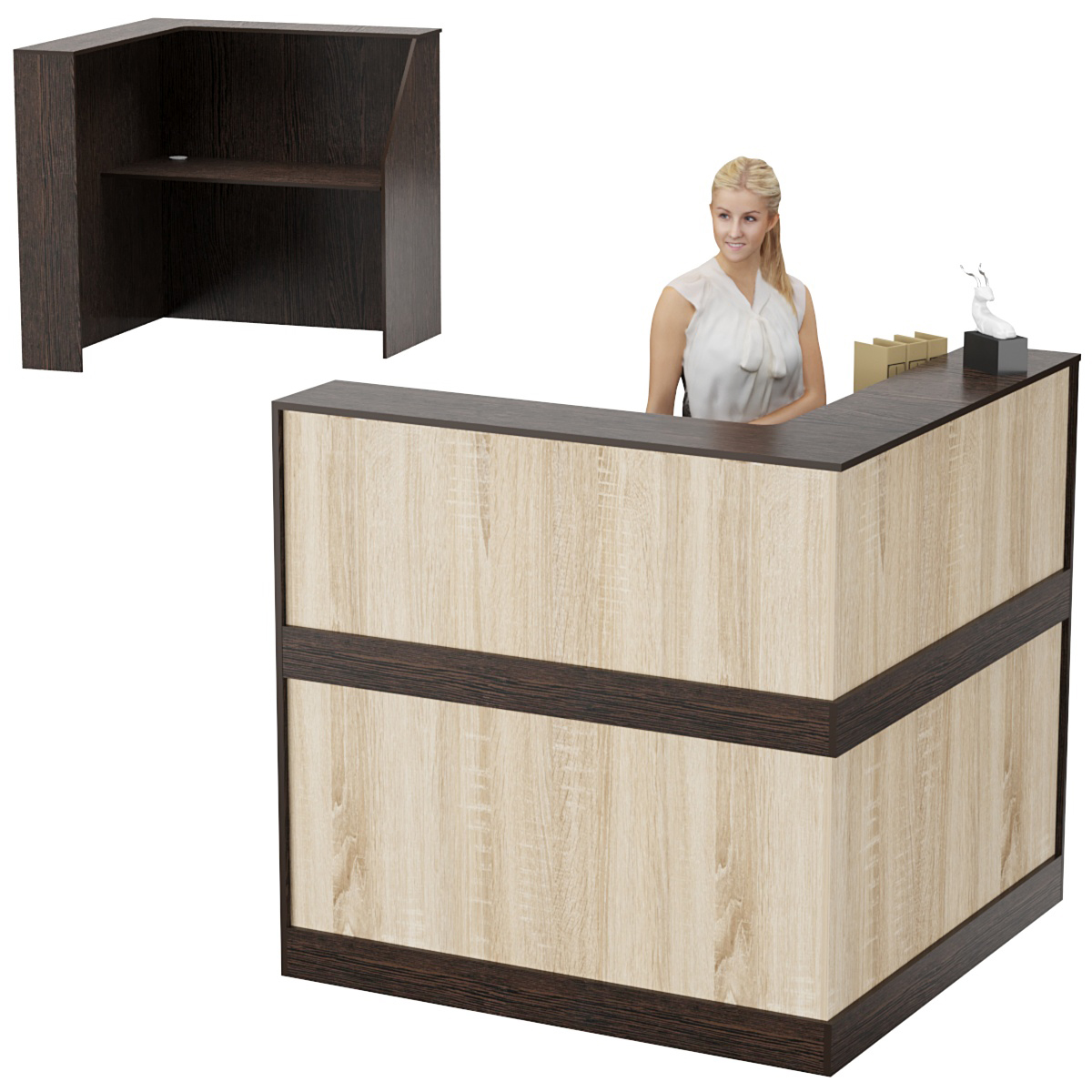 Стойка ресепшен ПРАКТИК №1А правосторонняя Дуб Венге и Дуб Сонома