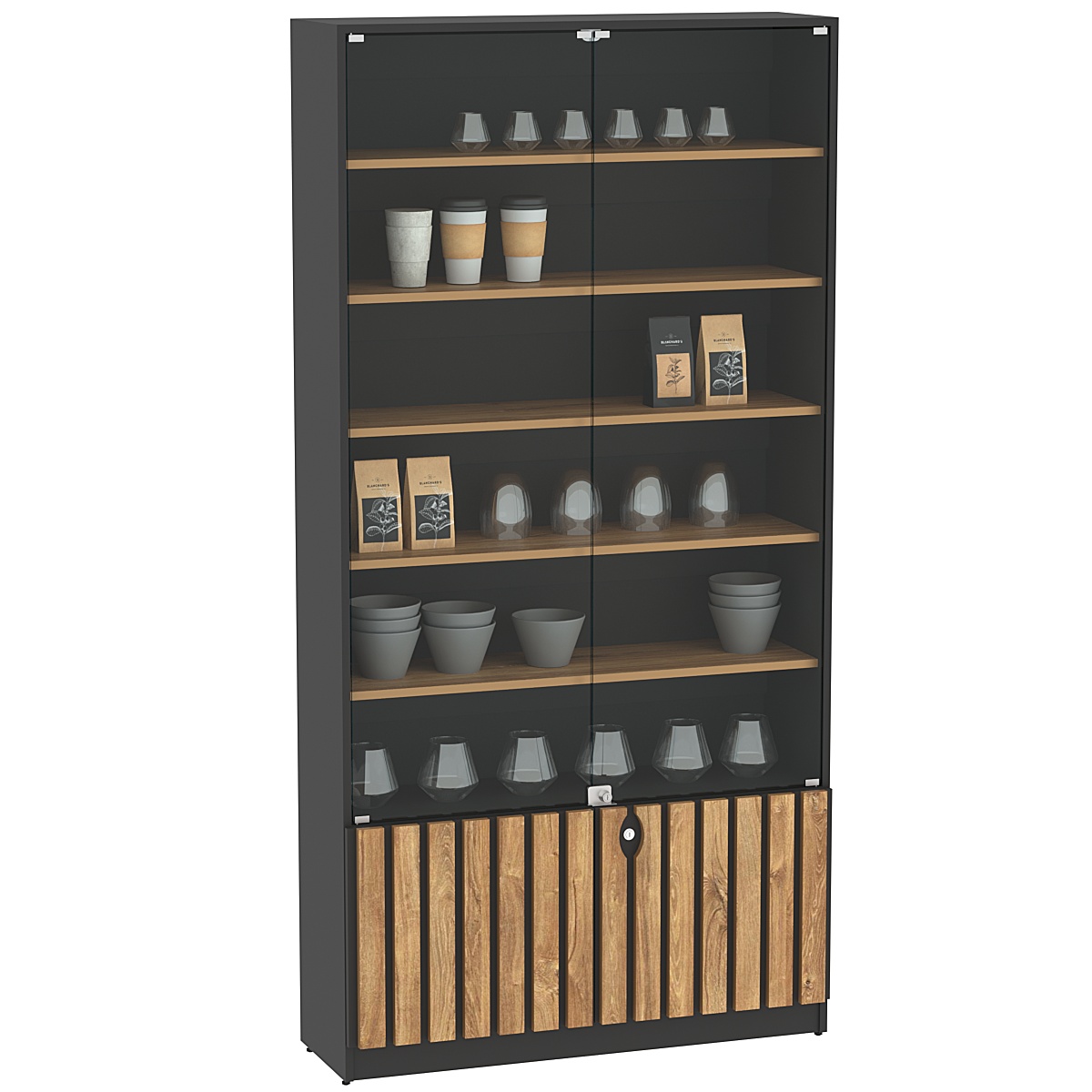 Витрина серии "Смок" №1 Черный + Дуб Канзас коричневый