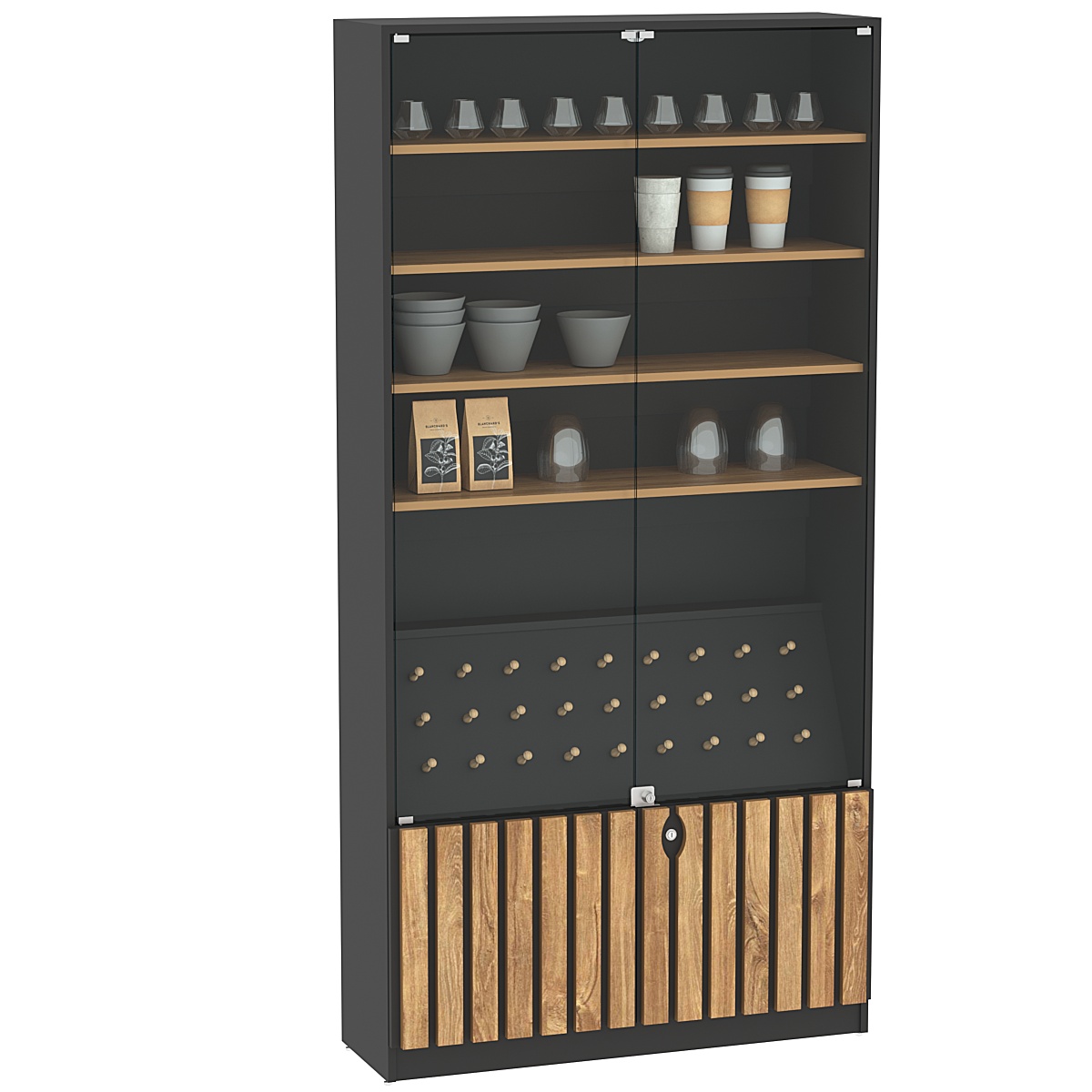 Витрина серии "Смок" №2 Черный + Дуб Канзас коричневый