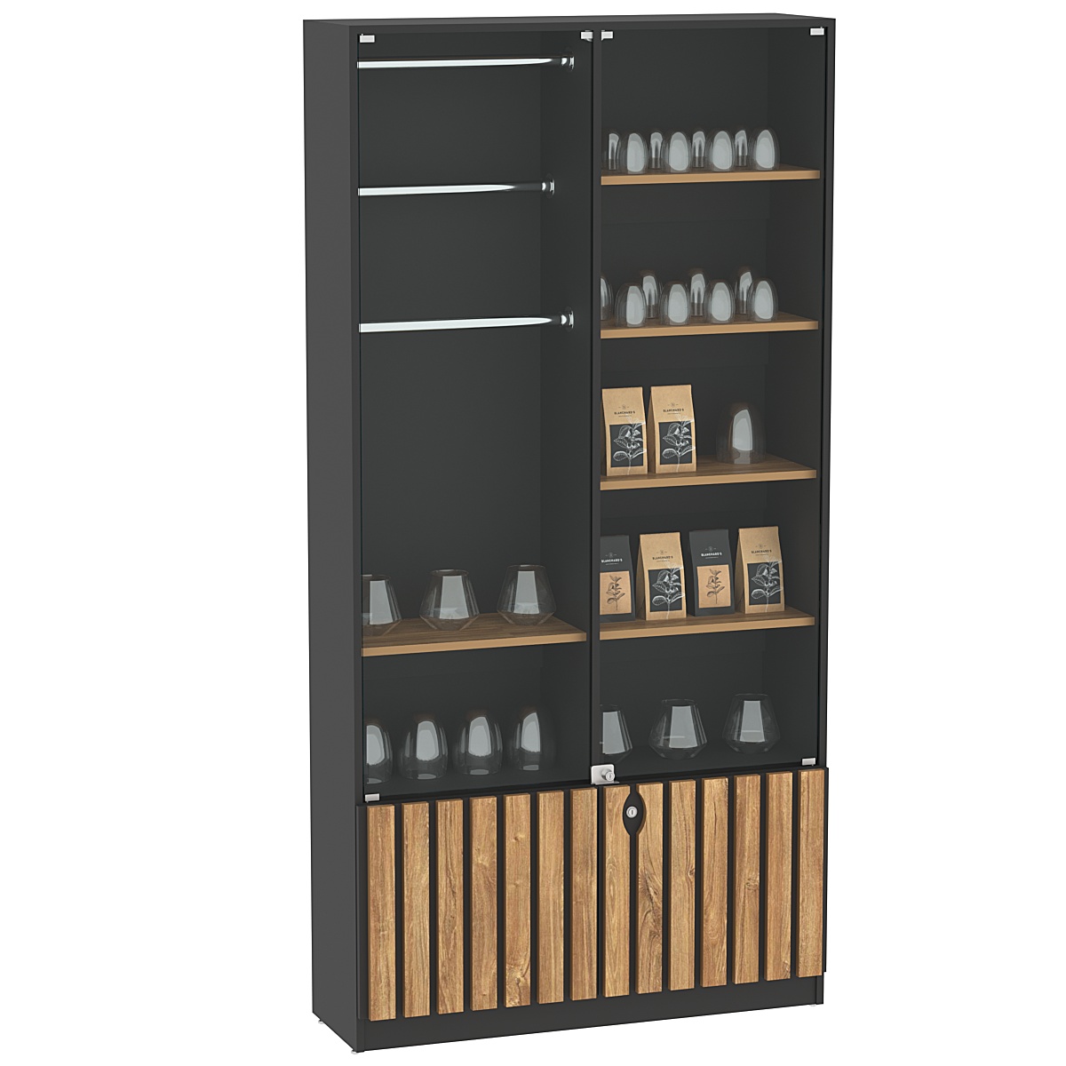 Витрина серии "Смок" №5 Черный + Дуб Канзас коричневый