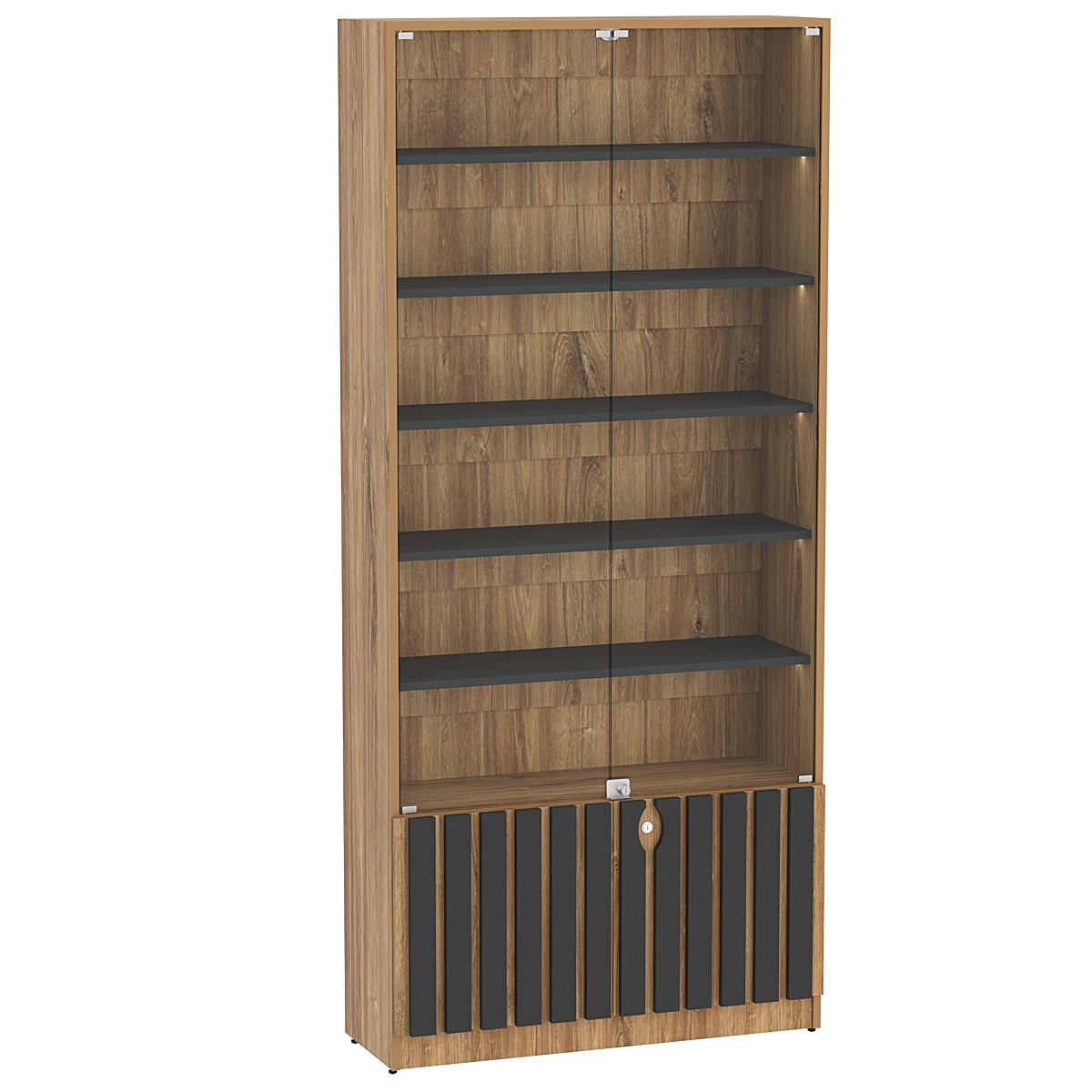 Витрина серии "Смок" №1-900 Дуб Канзас коричневый + Черный