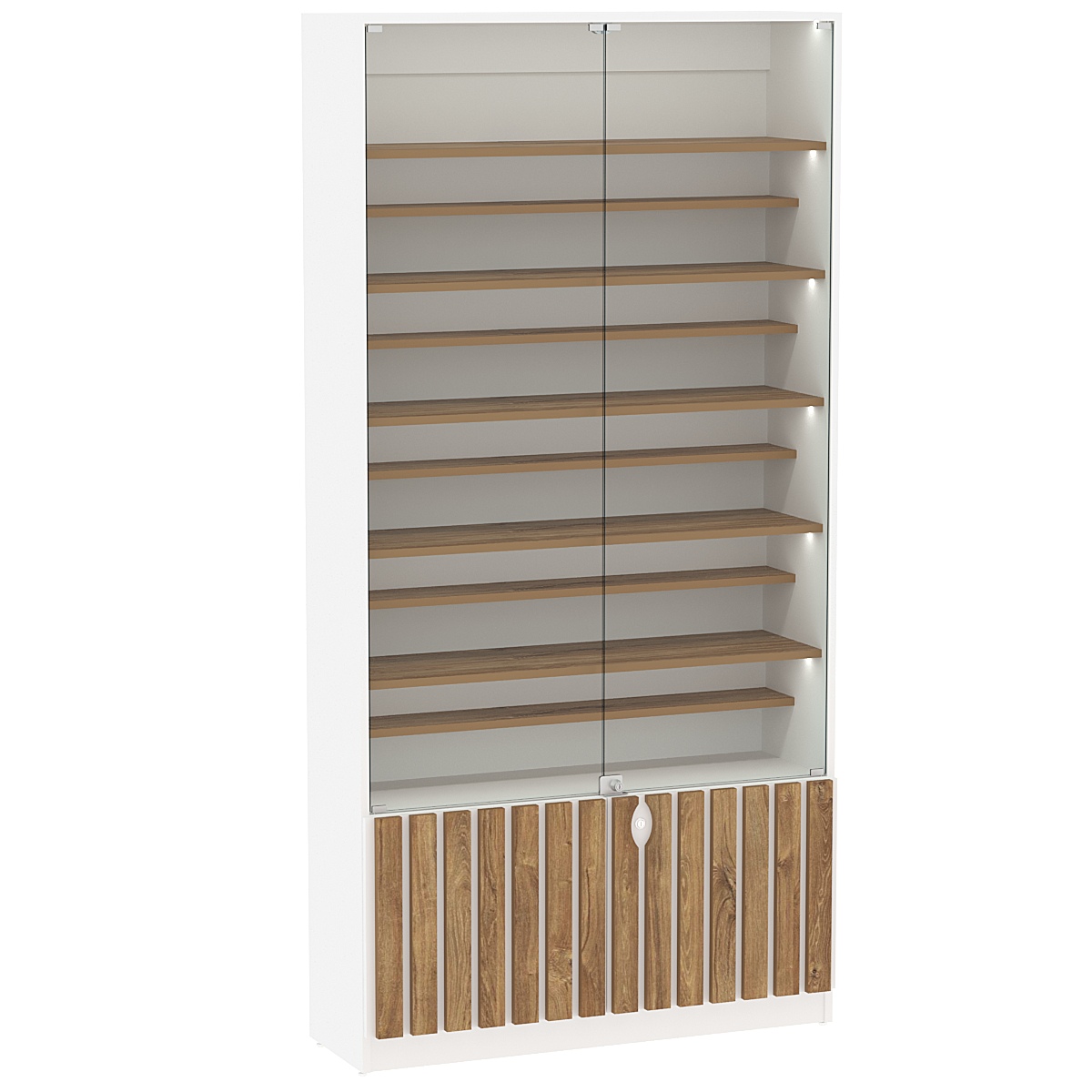 Витрина серии "Смок" №1-ДП-1000 (с доп. полками) Белый + Дуб Канзас коричневый