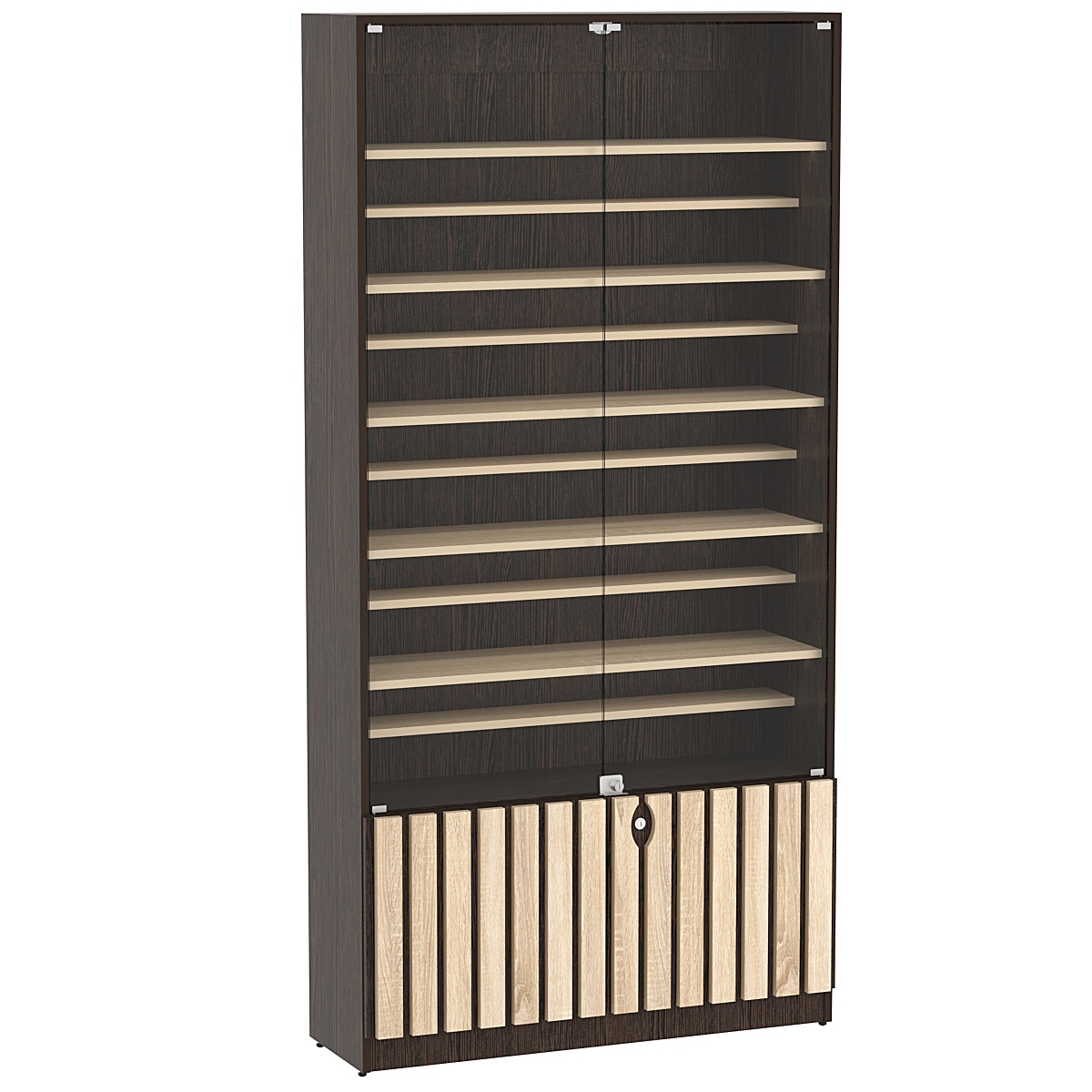 Витрина серии "Смок" №1-ДП-1000 (с доп. полками) Дуб Венге и Дуб Сонома