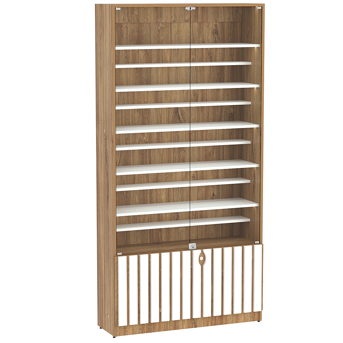 Витрина серии "Смок" №1-ДП-1000 (с доп. полками) Дуб Канзас коричневый + Белый