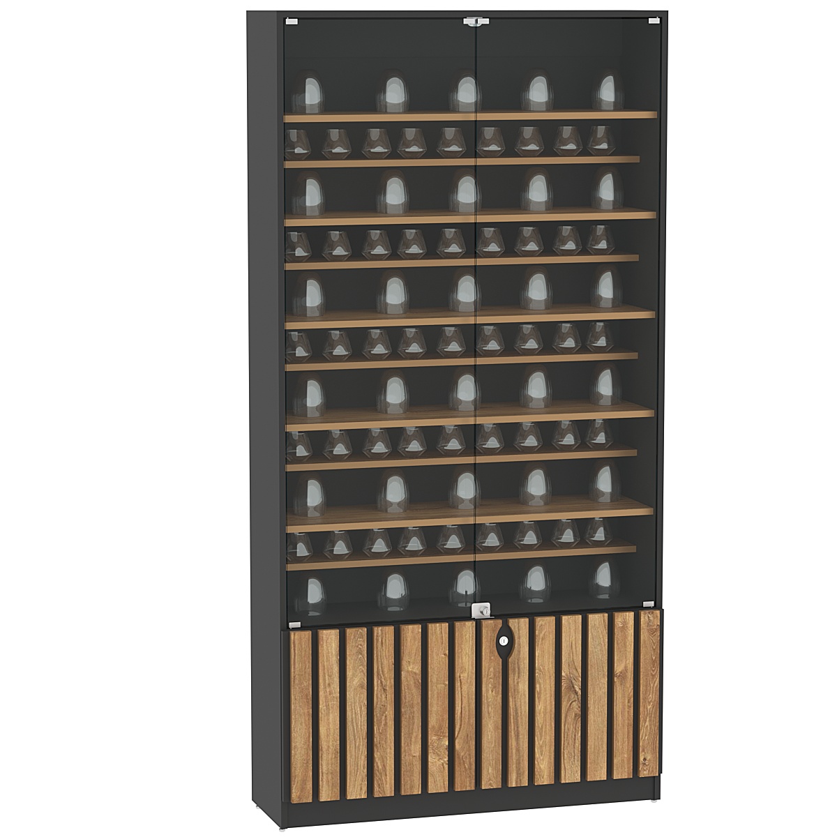 Витрина серии "Смок" №1-ДП-1000 (с доп. полками) Черный + Дуб Канзас коричневый