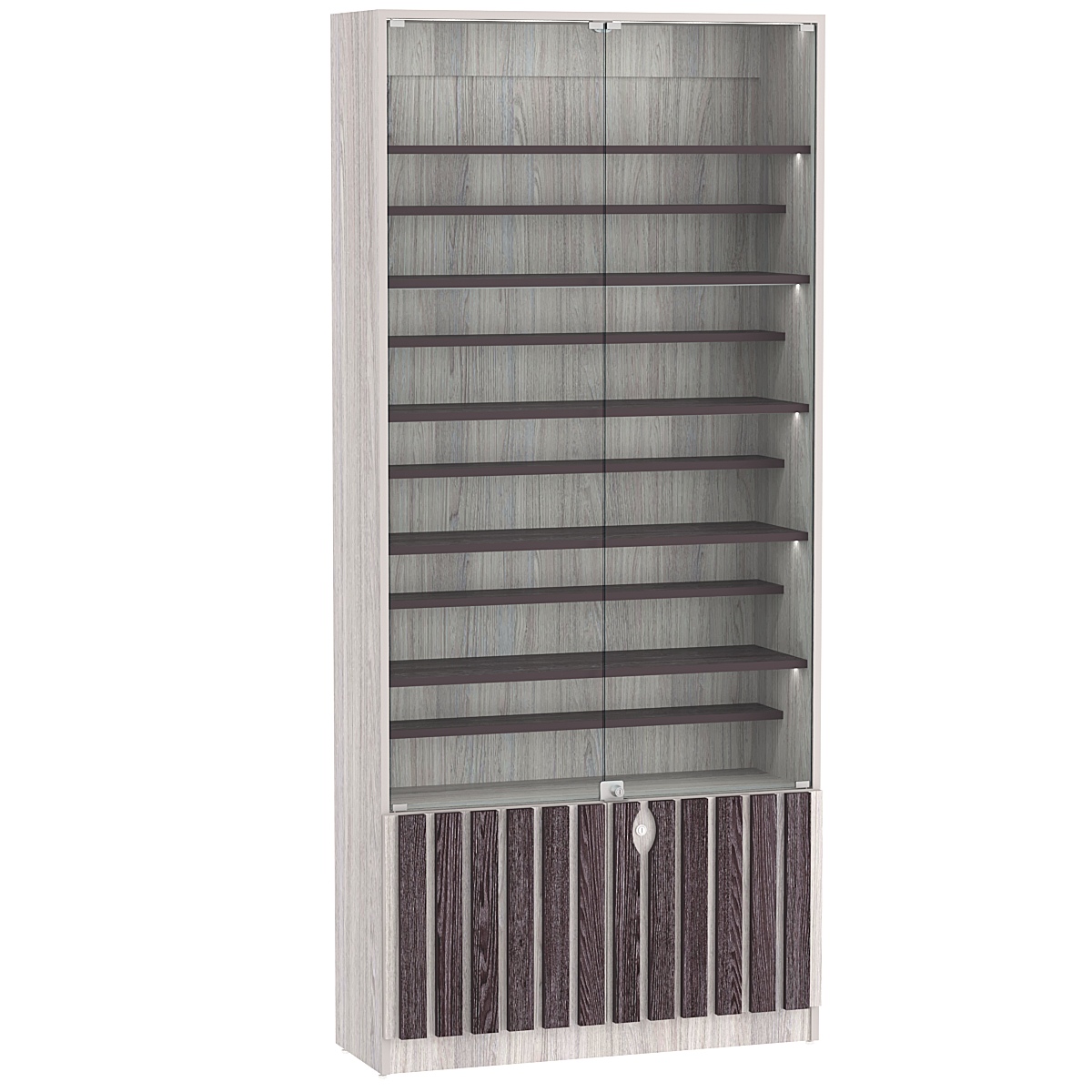 Витрина серии "Смок" №1-ДП-900 (с доп. полками) Ясень Анкор светлый + Ясень Анкор темный