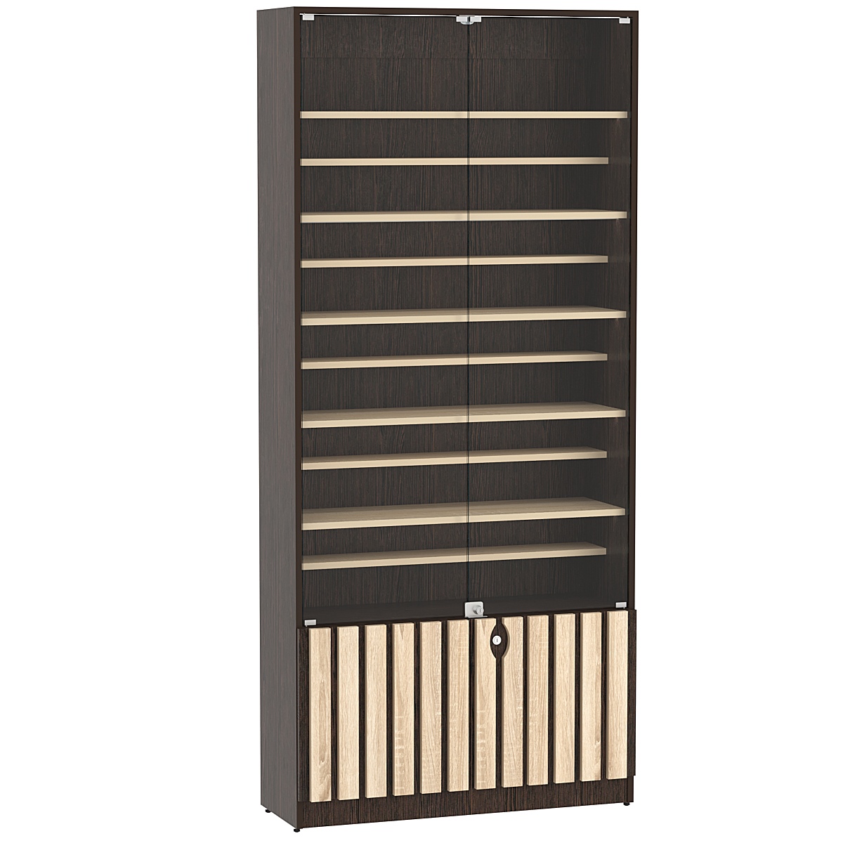 Витрина серии "Смок" №1-ДП-900 (с доп. полками) Дуб Венге и Дуб Сонома
