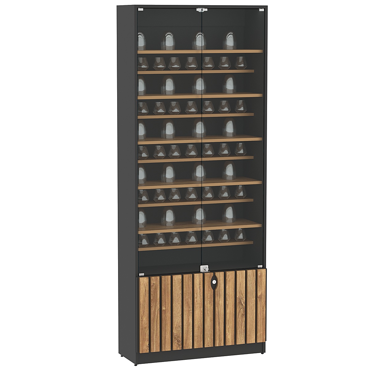 Витрина серии "Смок" №1-ДП-900 (с доп. полками) Черный + Дуб Канзас коричневый