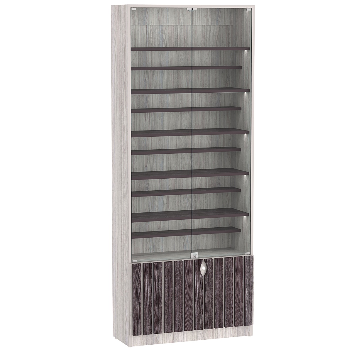 Витрина серии "Смок" №1-ДП-800 (с доп. полками) Ясень Анкор светлый + Ясень Анкор темный