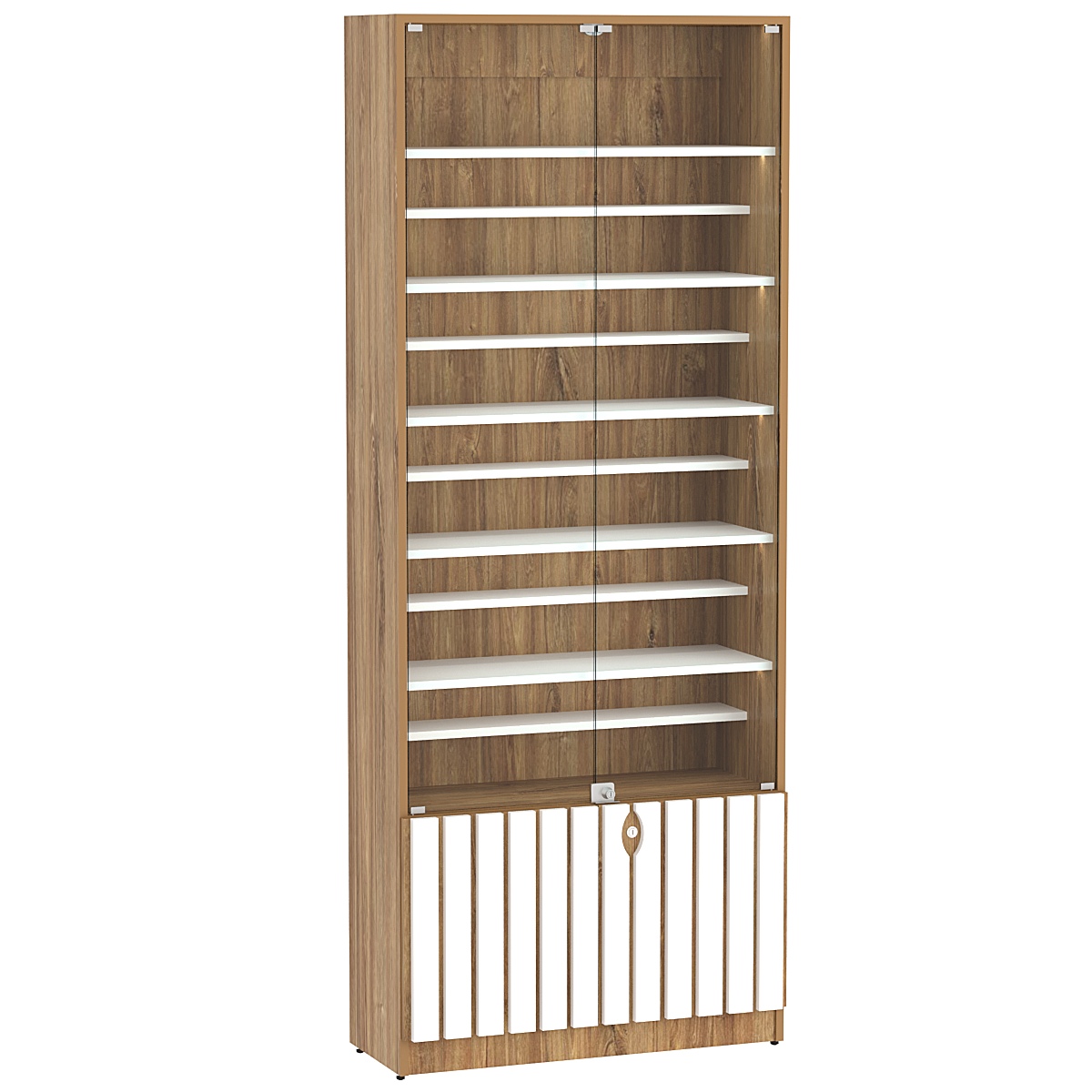 Витрина серии "Смок" №1-ДП-800 (с доп. полками) Дуб Канзас коричневый + Белый