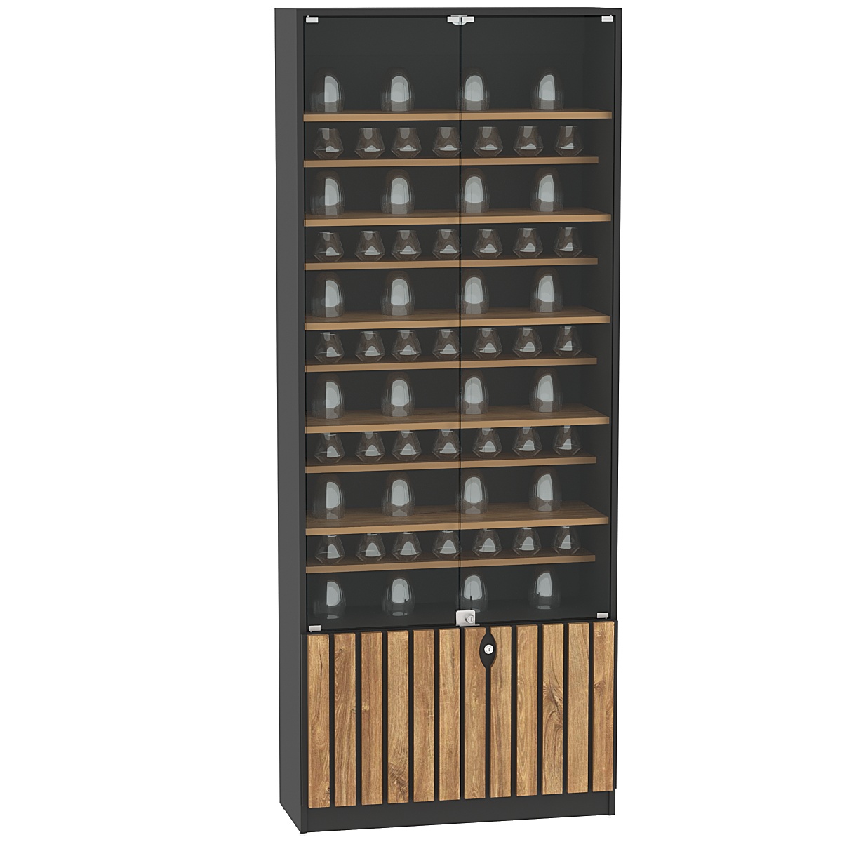 Витрина серии "Смок" №1-ДП-800 (с доп. полками) Черный + Дуб Канзас коричневый