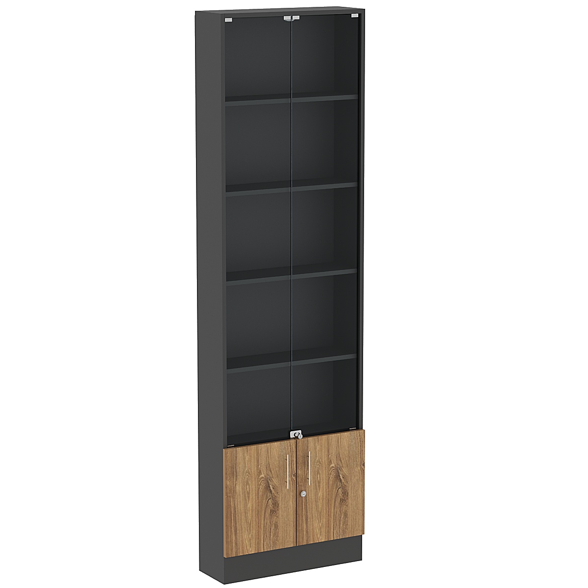 Торговая витрина Level №3-4п с  4-мя полками из ДСП 200х600мм Черный + Дуб Канзас коричневый