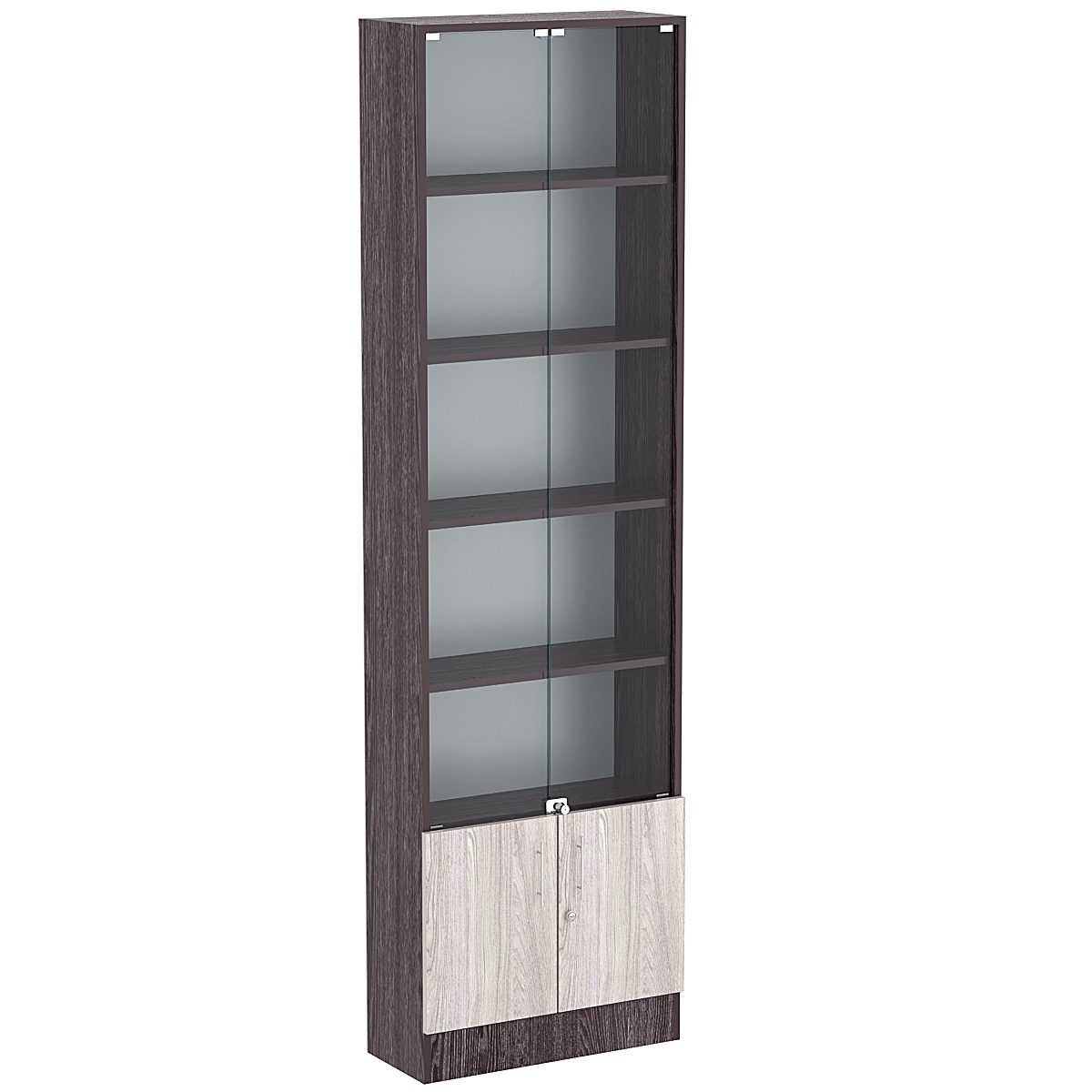 Торговая витрина Level №4-4п с  4-мя полками из ДСП 250х600мм Ясень Анкор темный + Ясень Анкор светлый