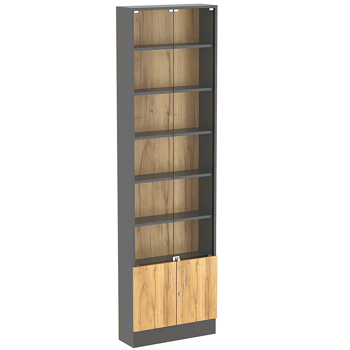 Торговая витрина Level №3-5п с 5-ю полками из ДСП 200х600мм Темно-Серый  + Дуб Золотистый